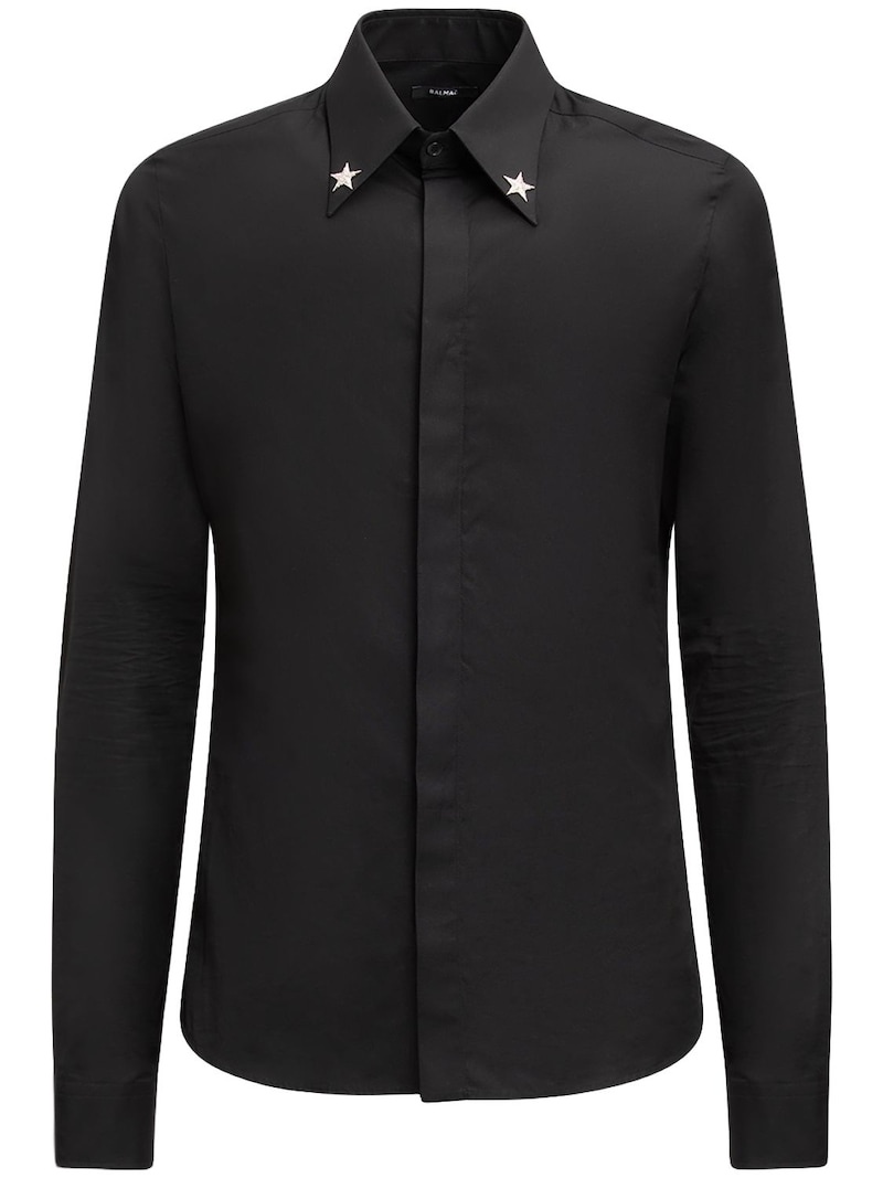 Embroidered star collar cotton shirt - 1