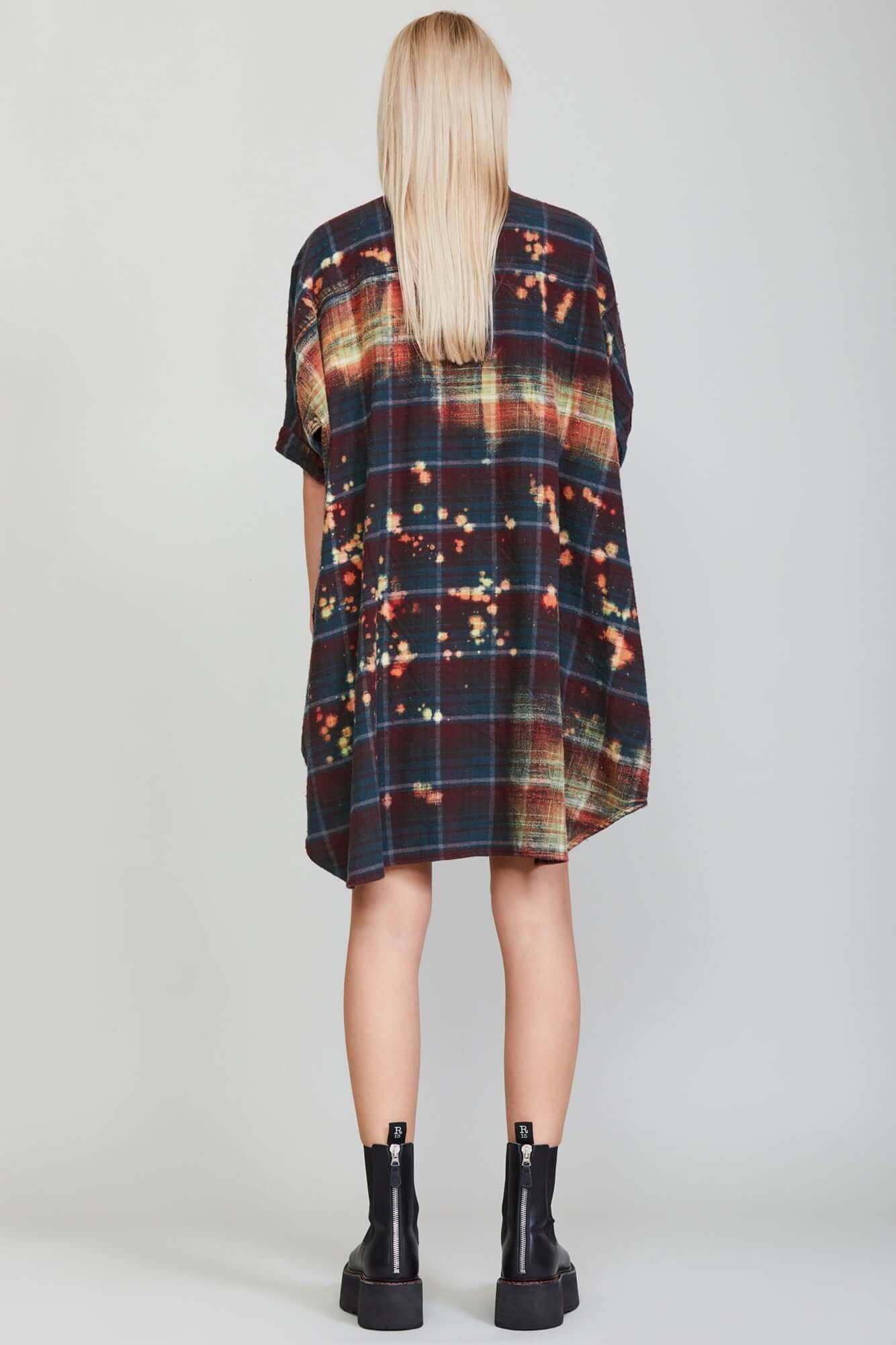 BLEACHED PLAID OVERSIZED BOXY SHIRTDRESS - 4