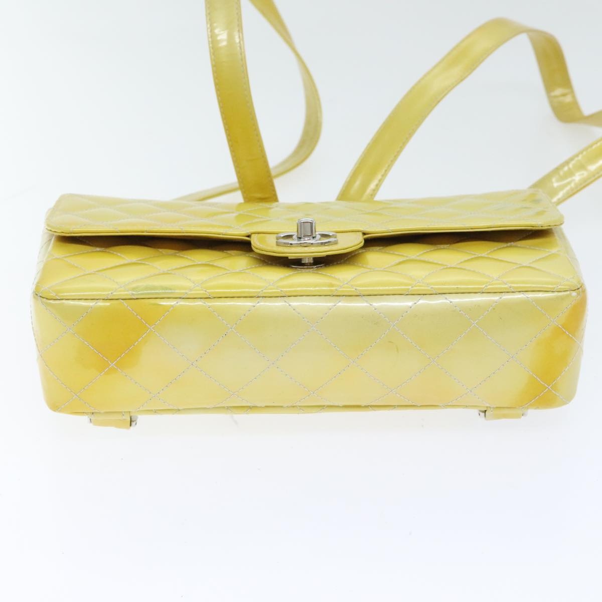 CHANEL Matelasse Backpack Patent Leather Yellow Silver CC - 5