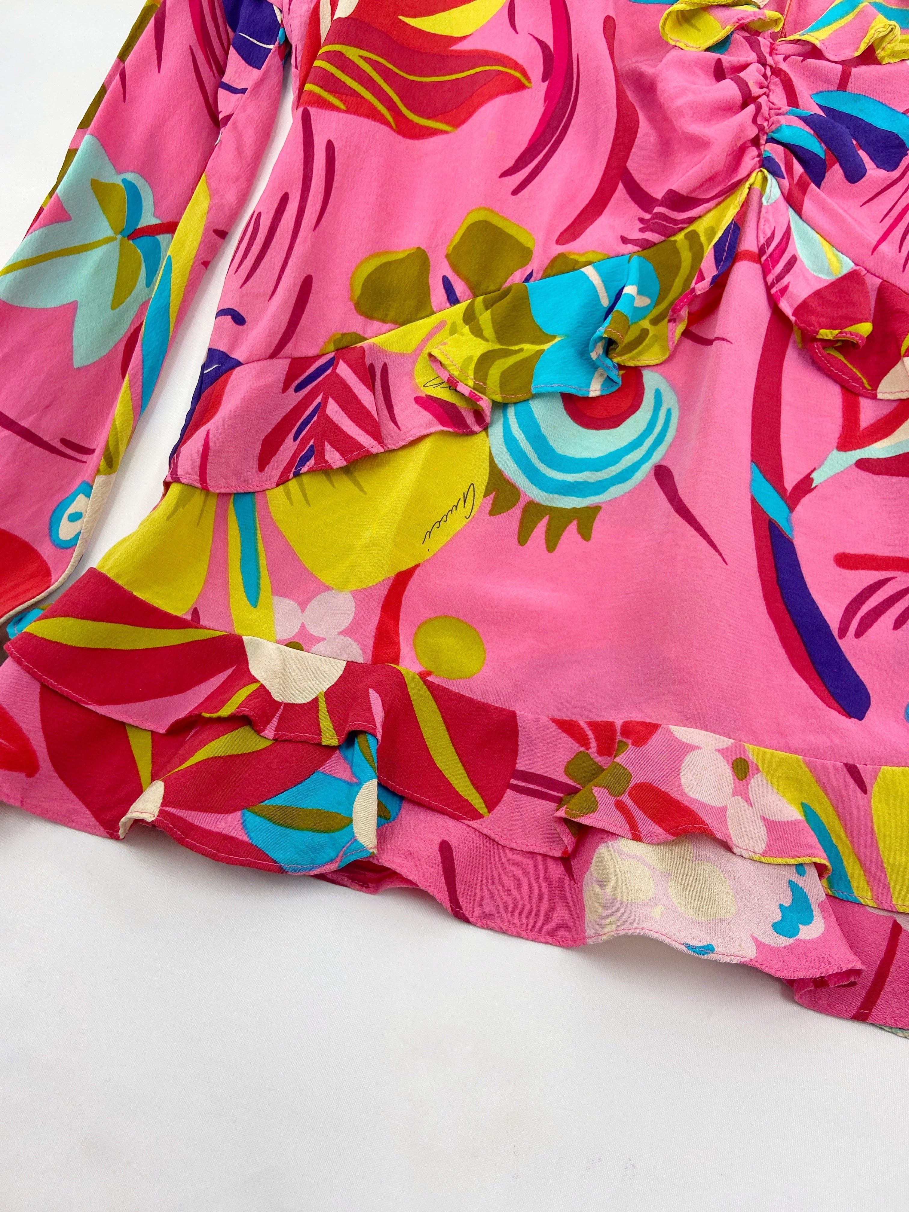 Gucci Spring 1999 Tom Ford Iconic Runway Pink Floral Silk Ruffle Blouse Top 40 - 7