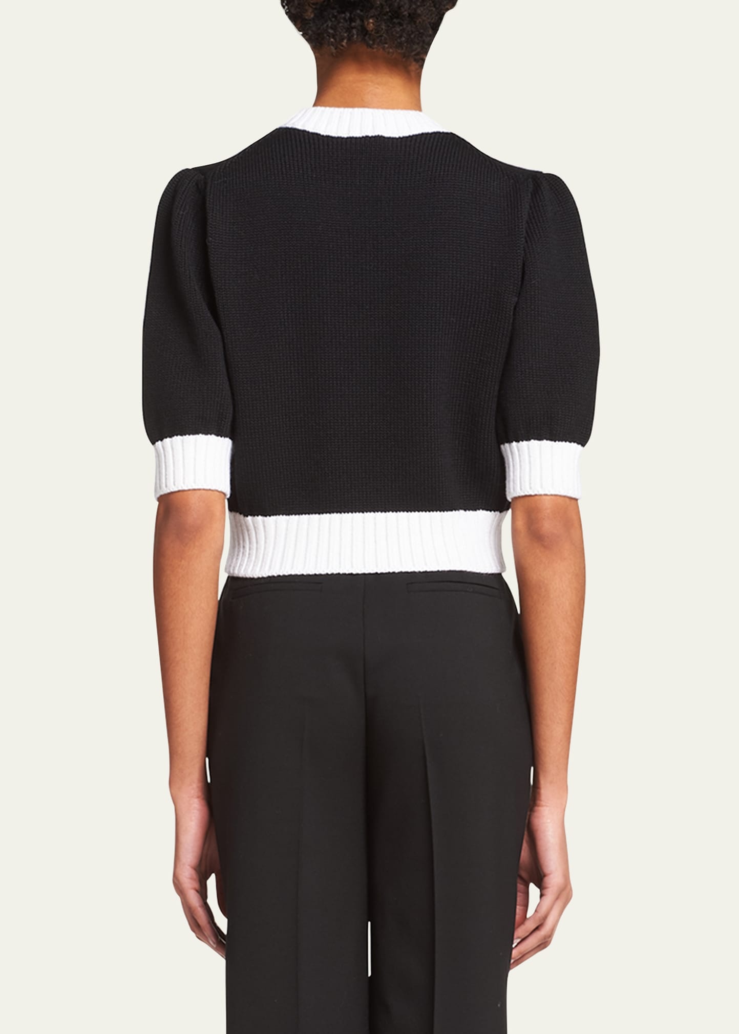 Bicolor Cropped Knit Sweater - 3