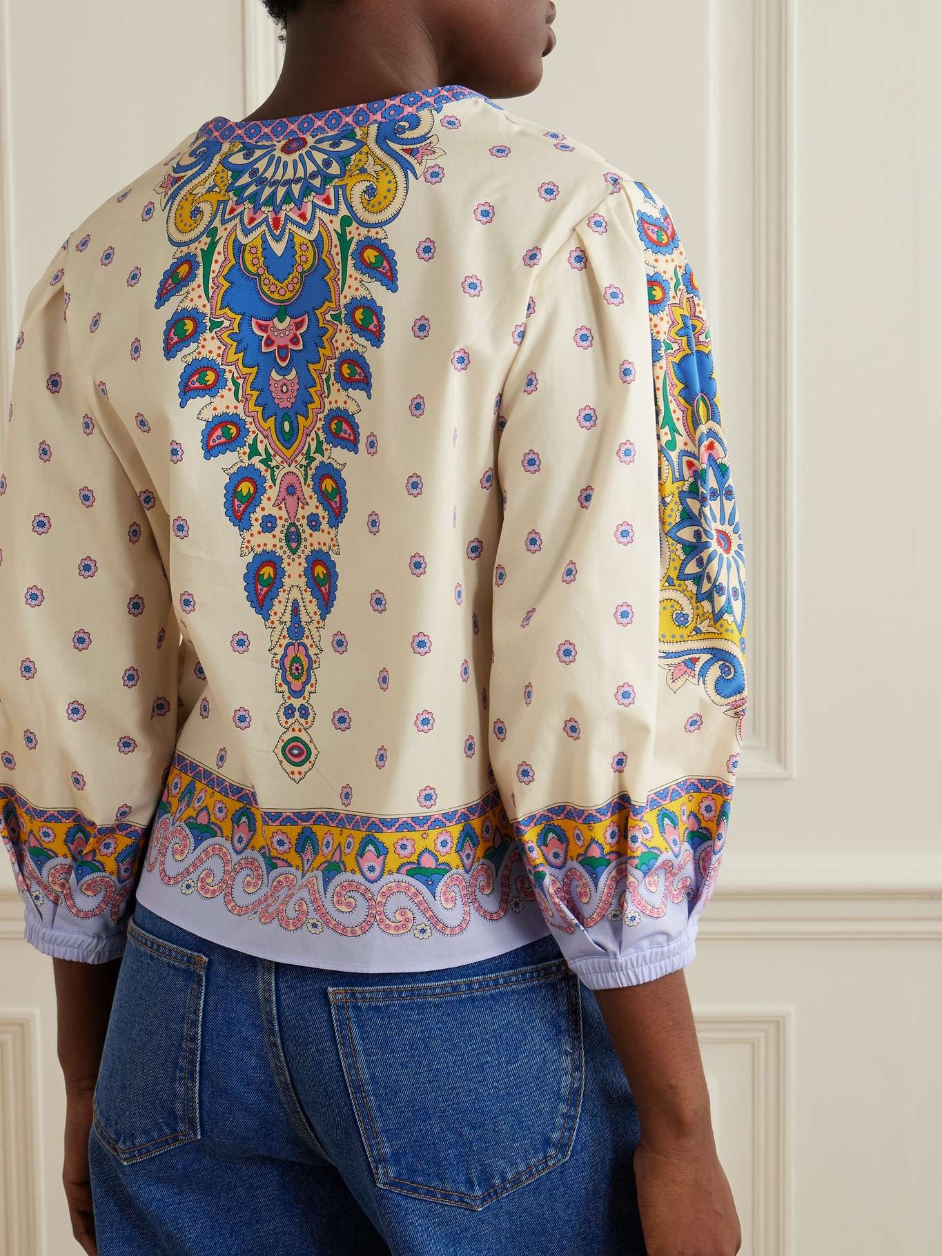 Printed cotton blouse Cream - 3