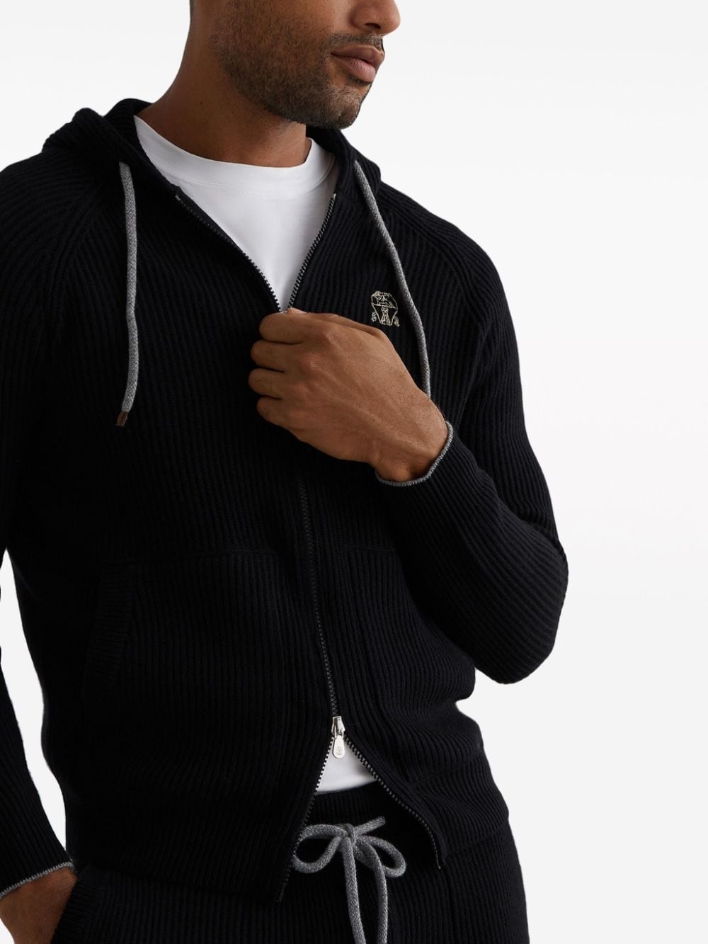logo-embroidered ribbed-knit cashmere cardigan - 6