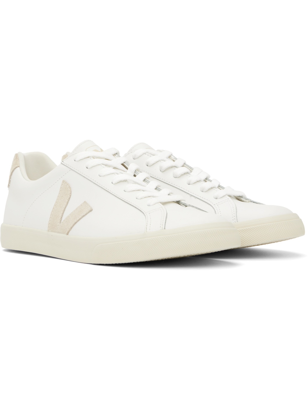 White & Beige Esplar Leather Sneakers - 4
