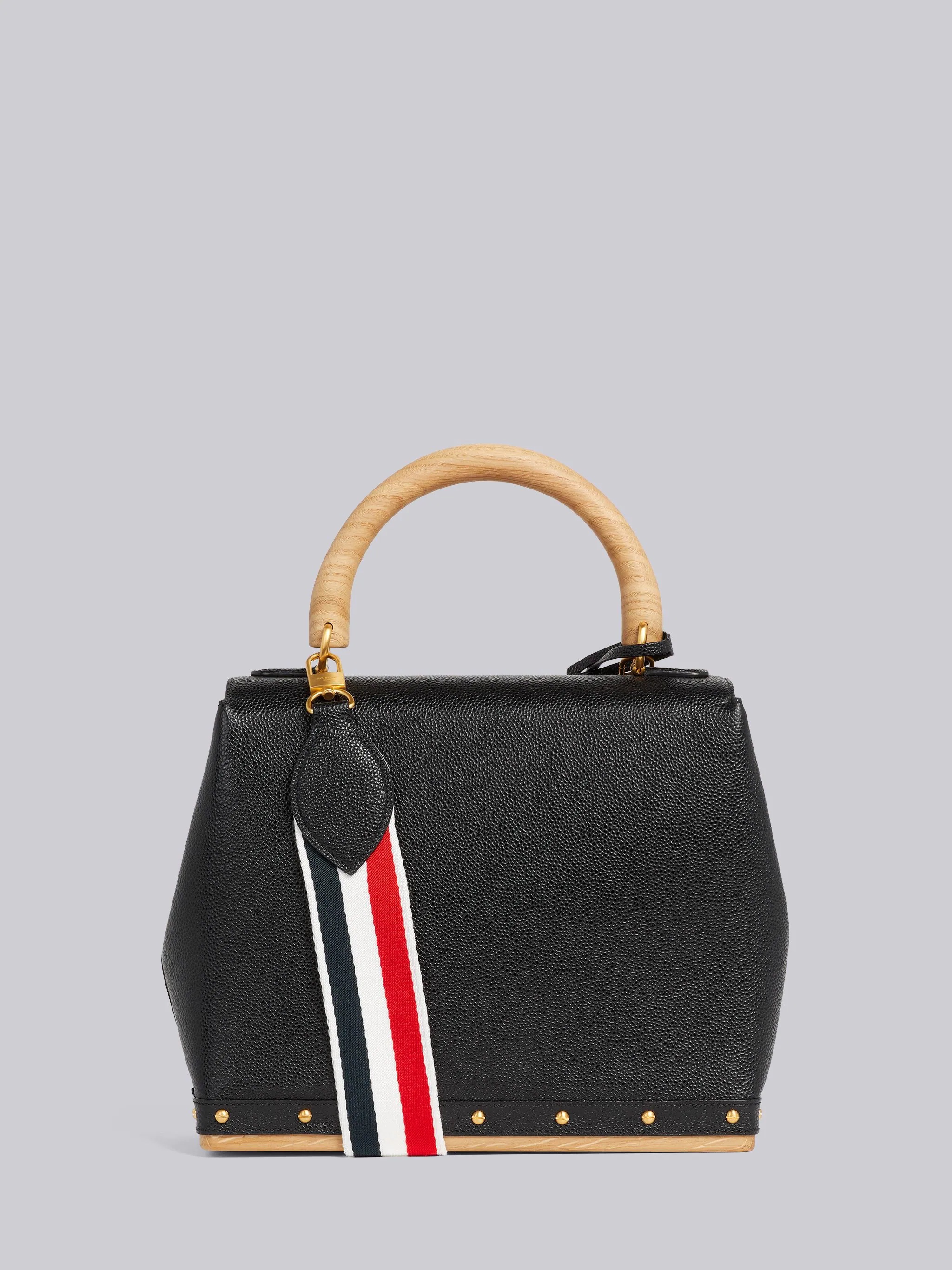 Black Pebbled Calfskin Wooden Base Mrs. Thom Bag - 4