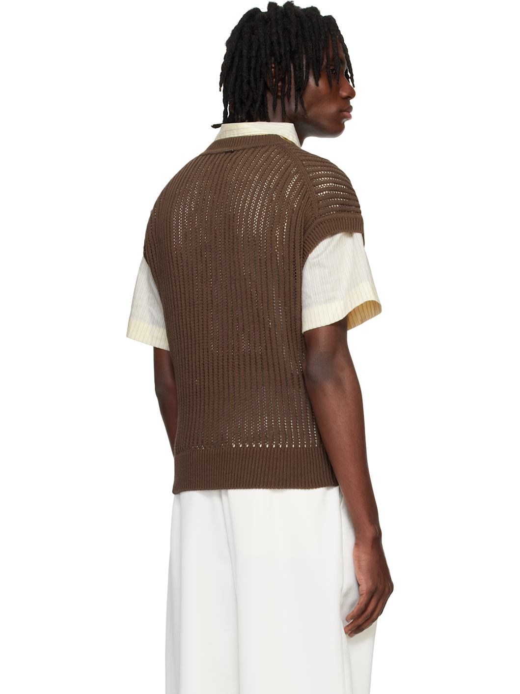 Brown Cap Sleeve Knit T-shirt - 3