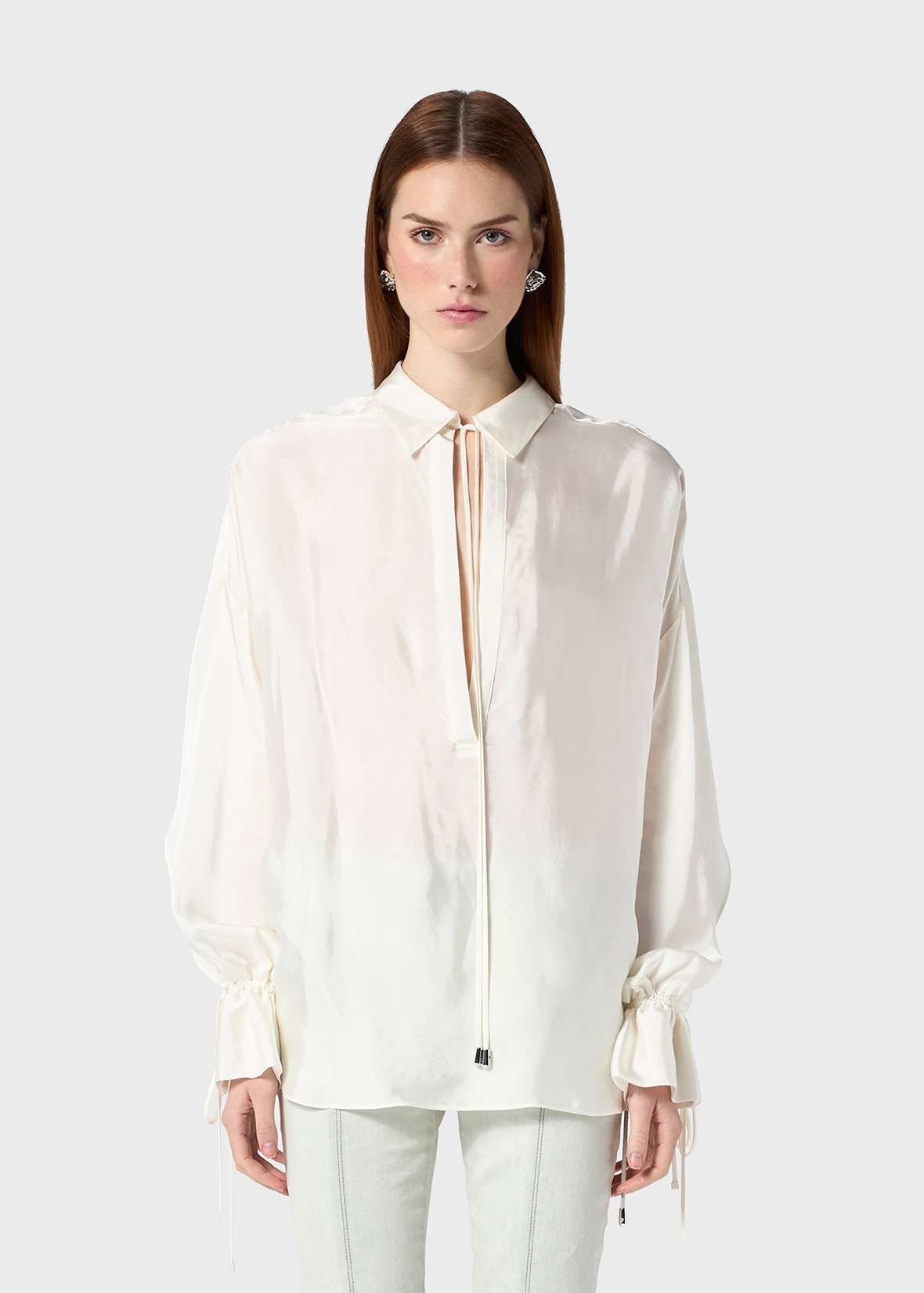 V-NECK BLOUSE IN TWILL - 3