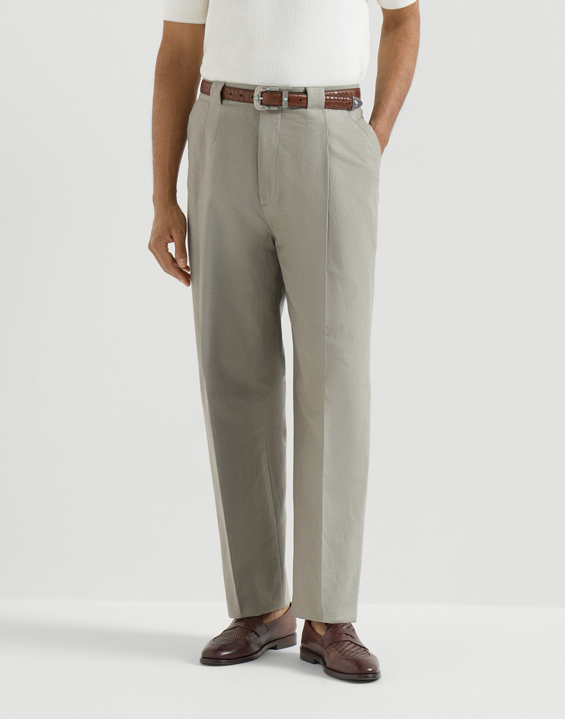 Cotton and linen panama trousers with pleat 1