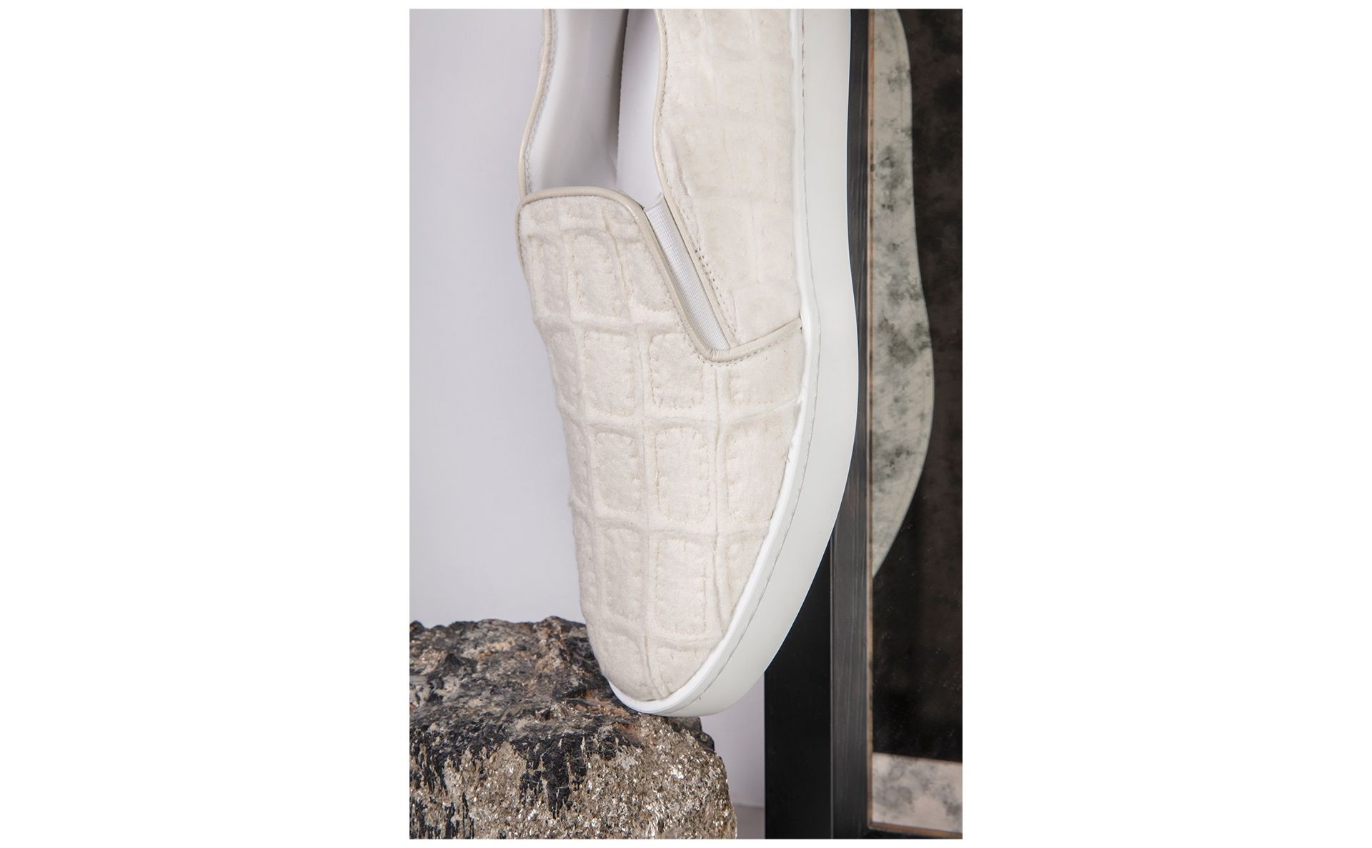 Ivory Wool Textured Slip On Sneakers - 4