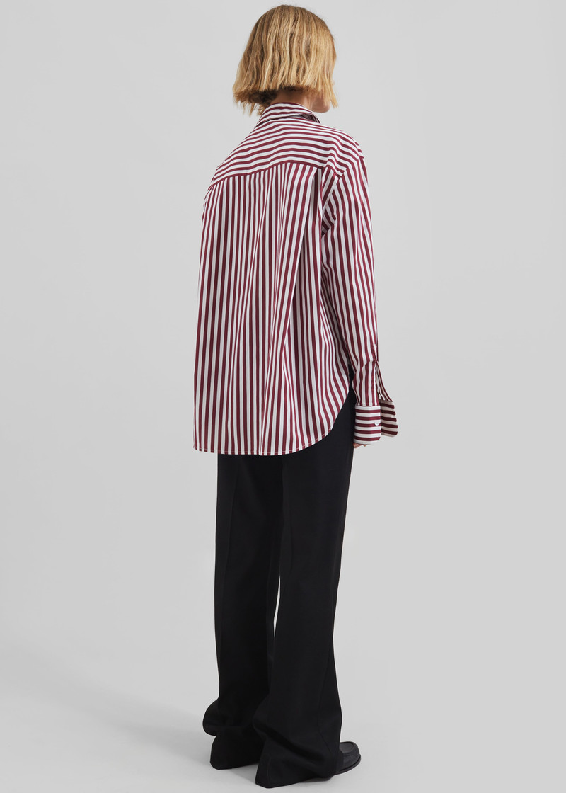 Peri Striped Poplin Shirt - Burgundy/White 14