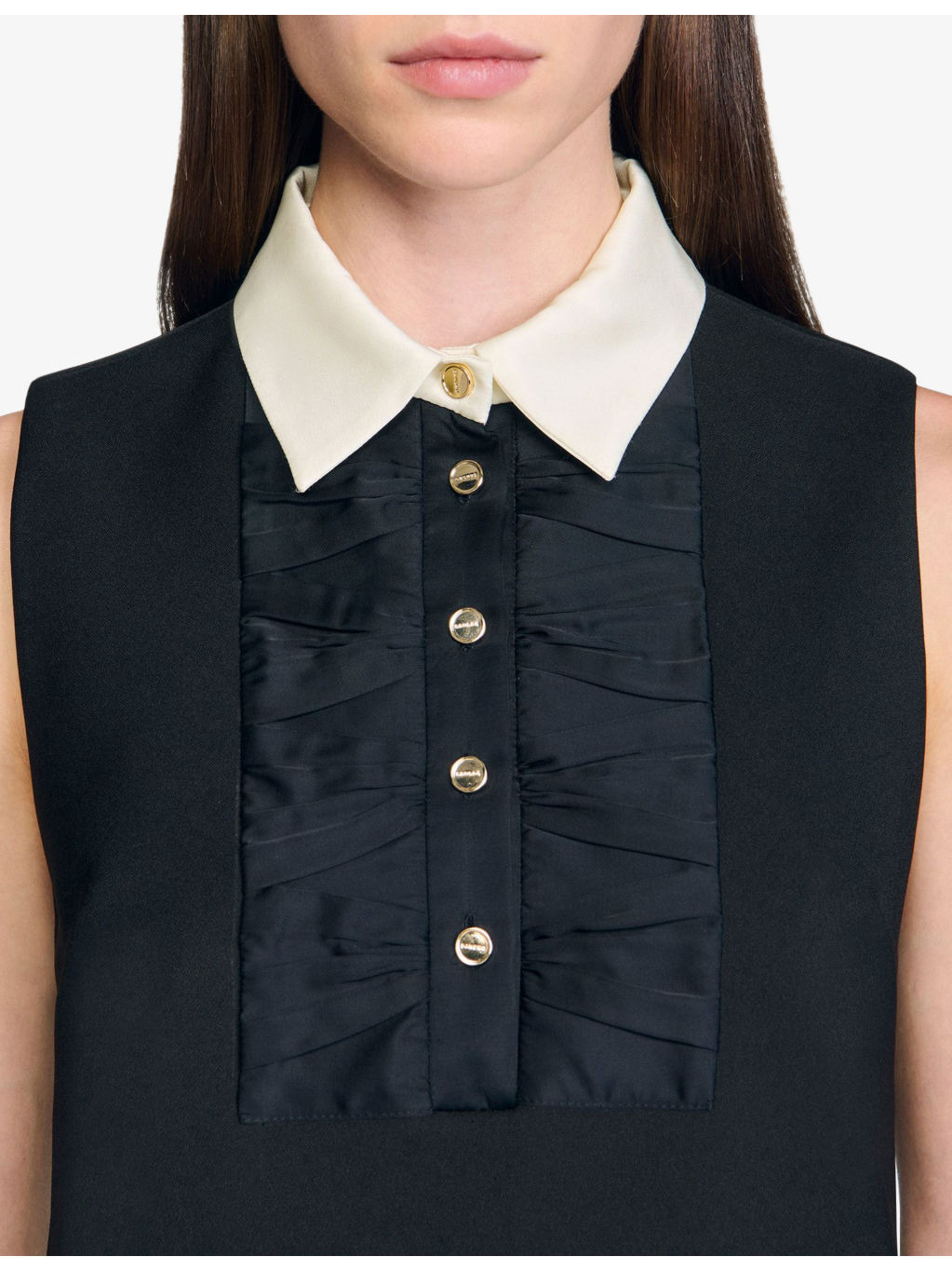 Contrast-Collar Sleeveless Stretch-Woven Mini Dress - 5