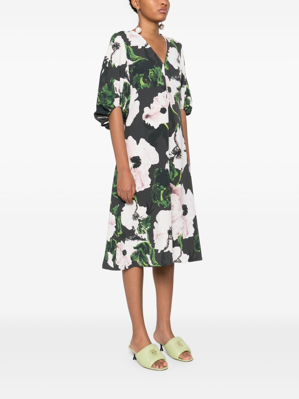 Umber Windflower volume-sleeves midi dress - 3