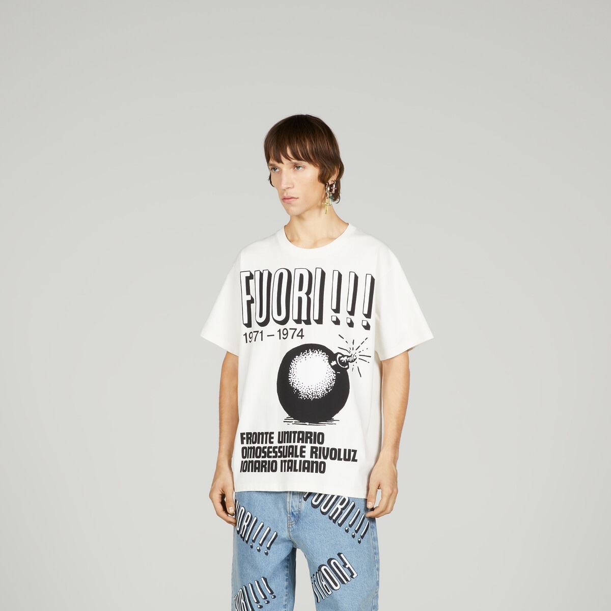 Cotton jersey T-shirt with Fuori!!! print - 5