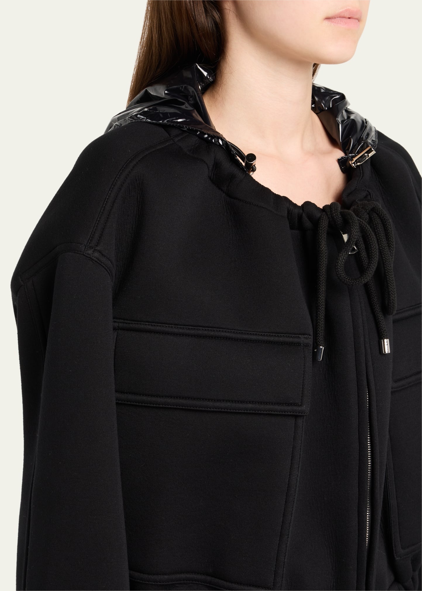 Zipped Drawstring Jacket with Detachable Hood - 5