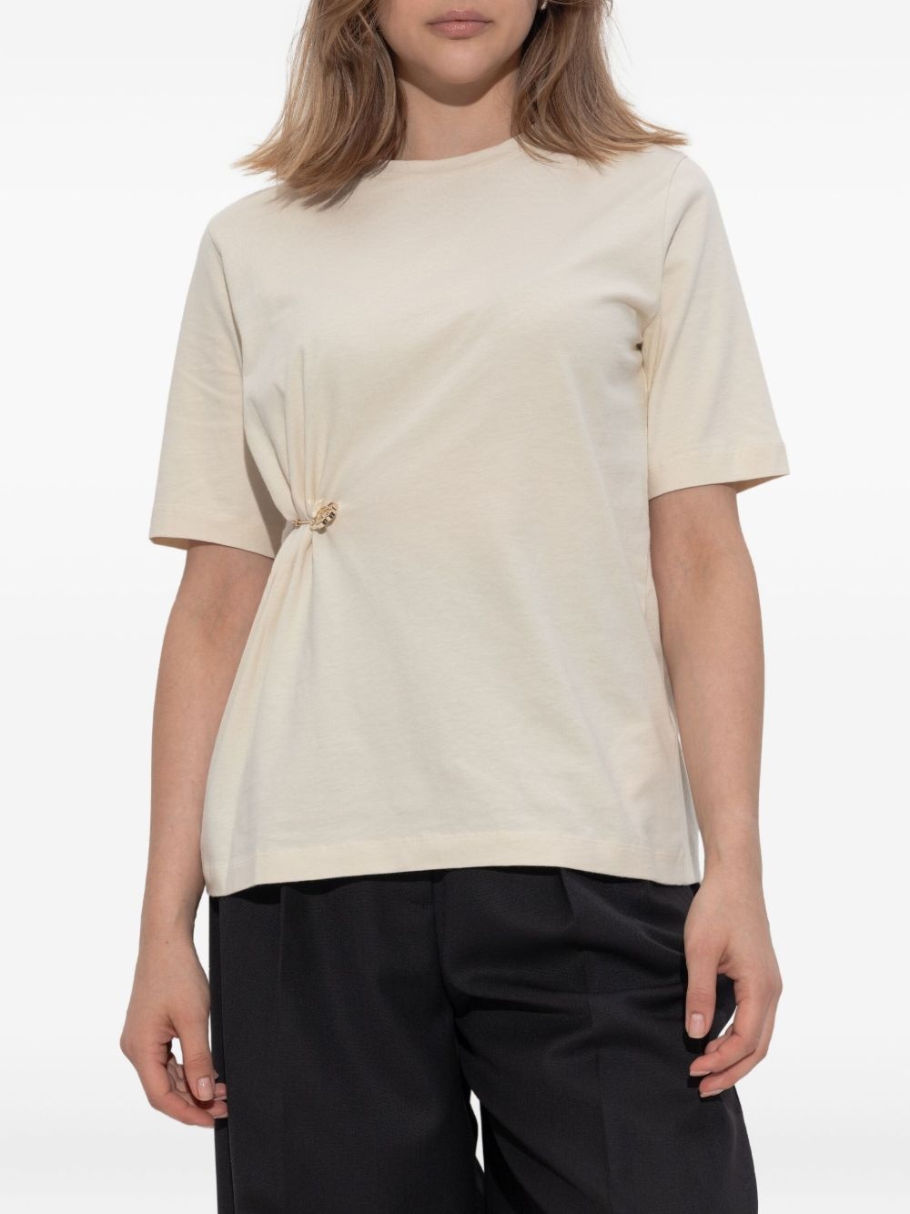 safety pin-detail gathered T-shirt - 3