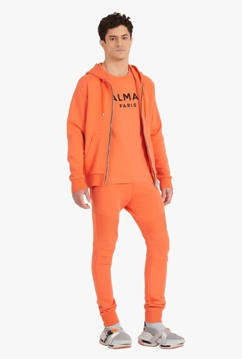 Balmain Orange cotton sweatpants with black Balmain Paris logo print outlook