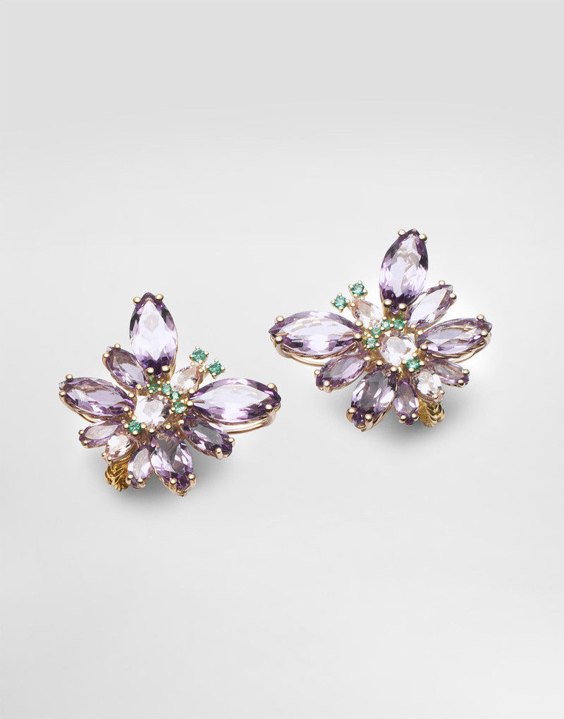 Dolce & Gabbana Butterfly Earrings 18-carat yellow gold, amethysts, morganites, and emeralds outlook