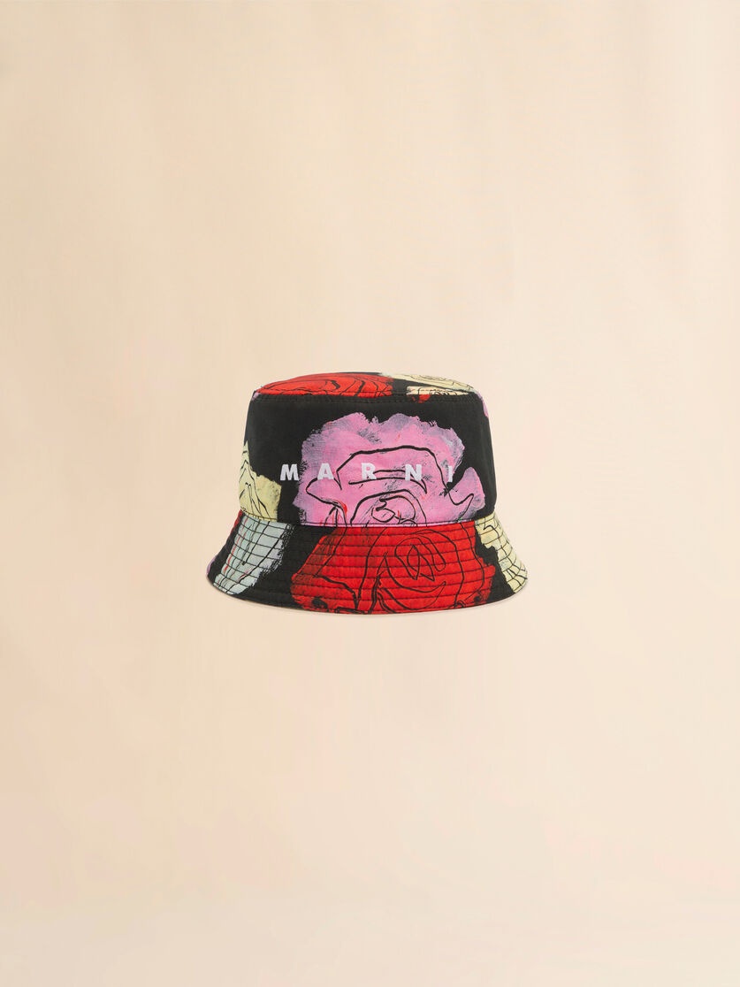 BLACK COTTON BUCKET HAT WITH ORION PRINT - 4