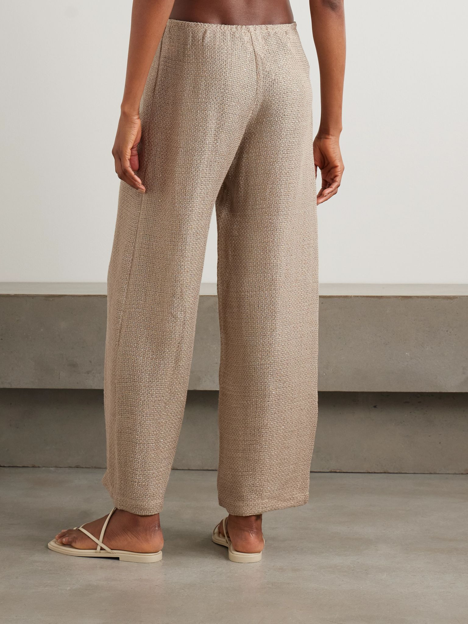 Stella sequin-embellished linen-blend gauze wide-leg pants Sand - 3