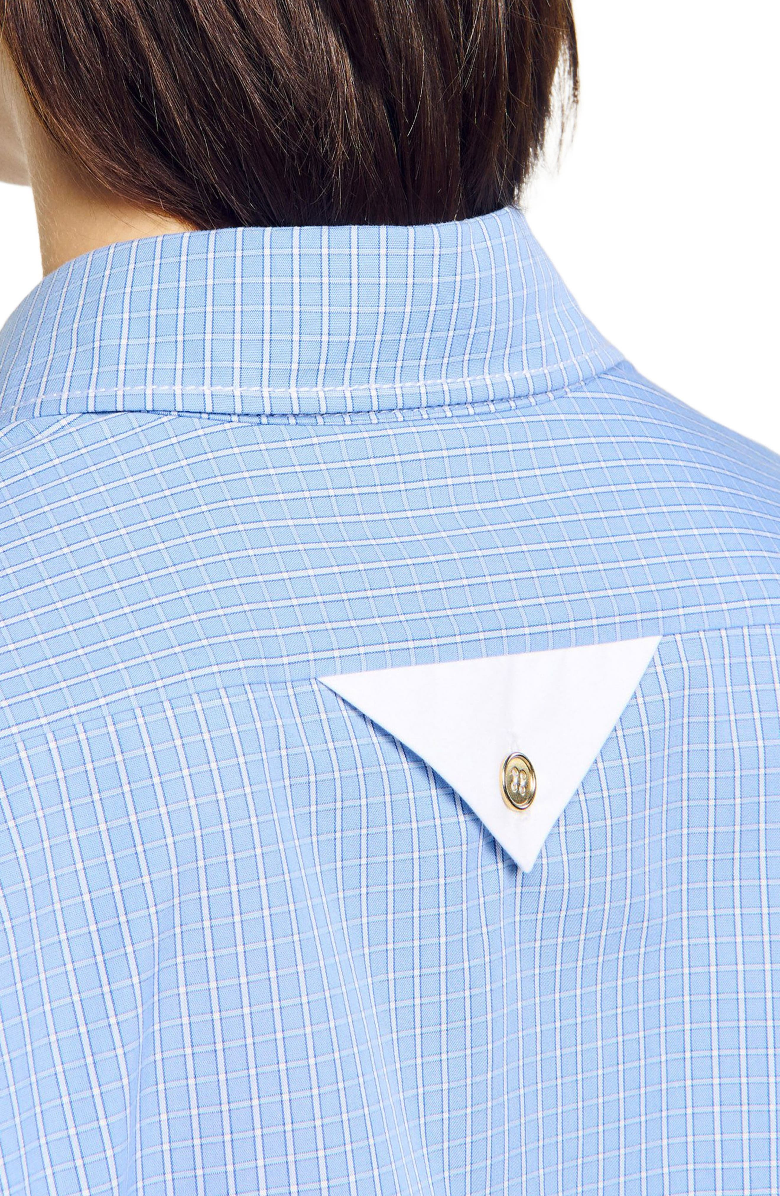 SANDRO Cropped small-check shirt in Ciel /Blanc at Nordstrom - 4