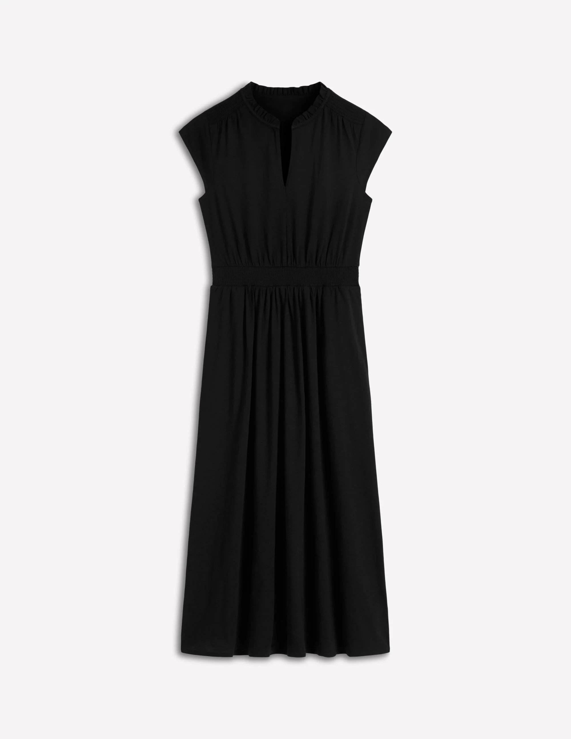 Alba Smocked Jersey Midi Dress-Black - 1