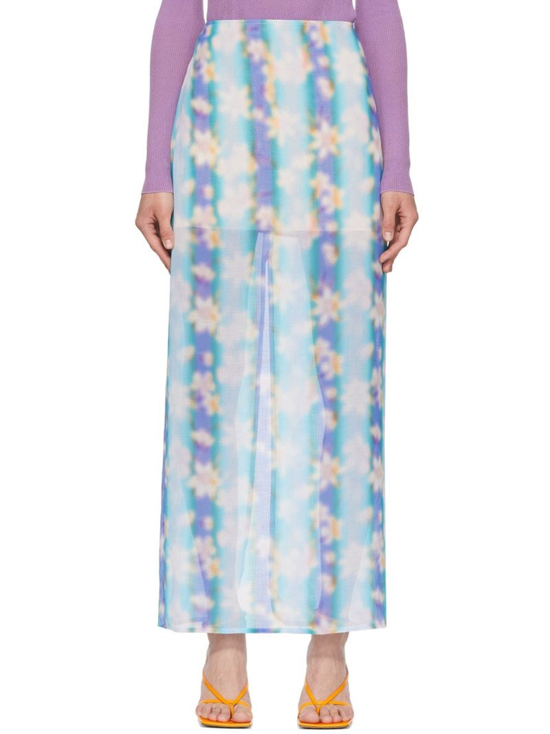 Blue Polyester Maxi Skirt 1