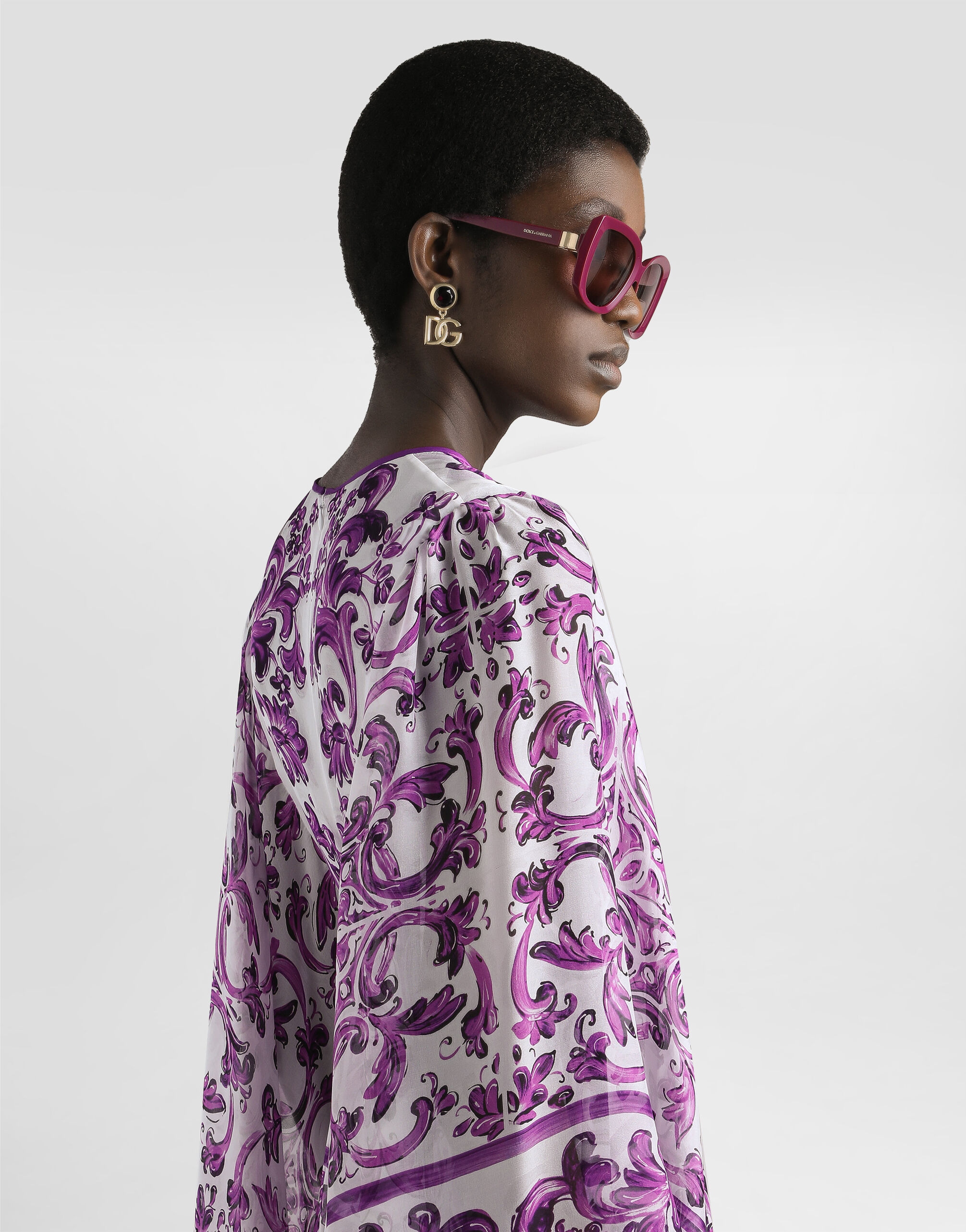 Majolica-print chiffon dress - 5