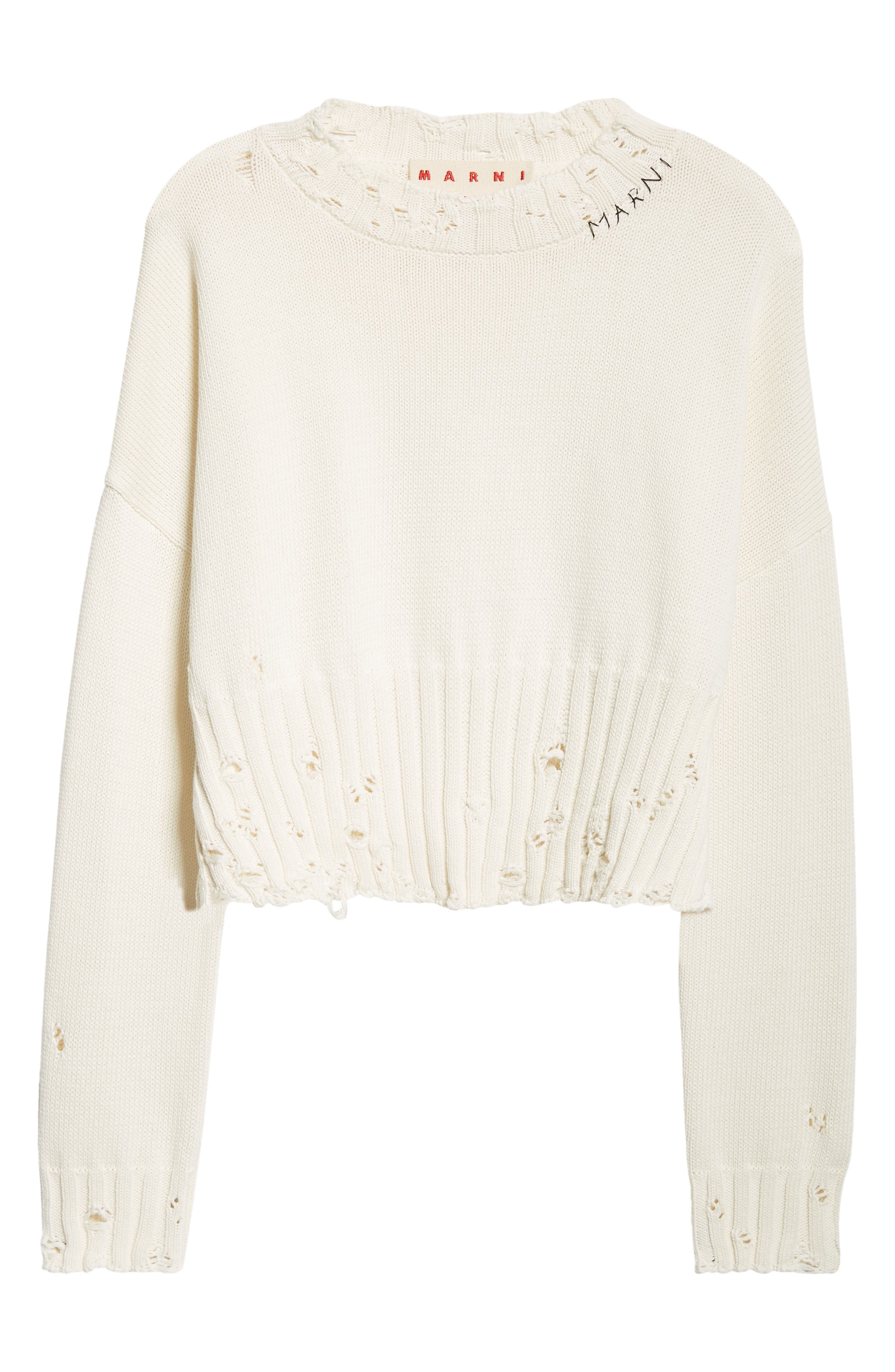 Distressed Cotton Crop Sweater - 6