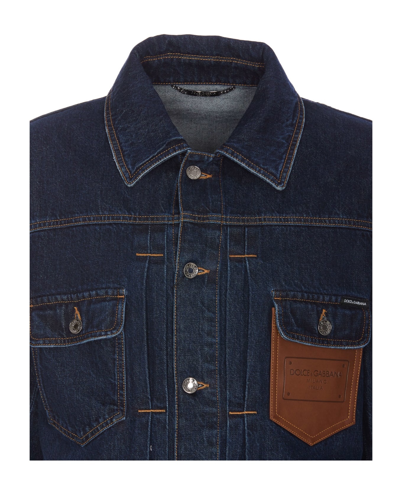 Denim Jacket With Leather Embossed Logo Plaque - 4