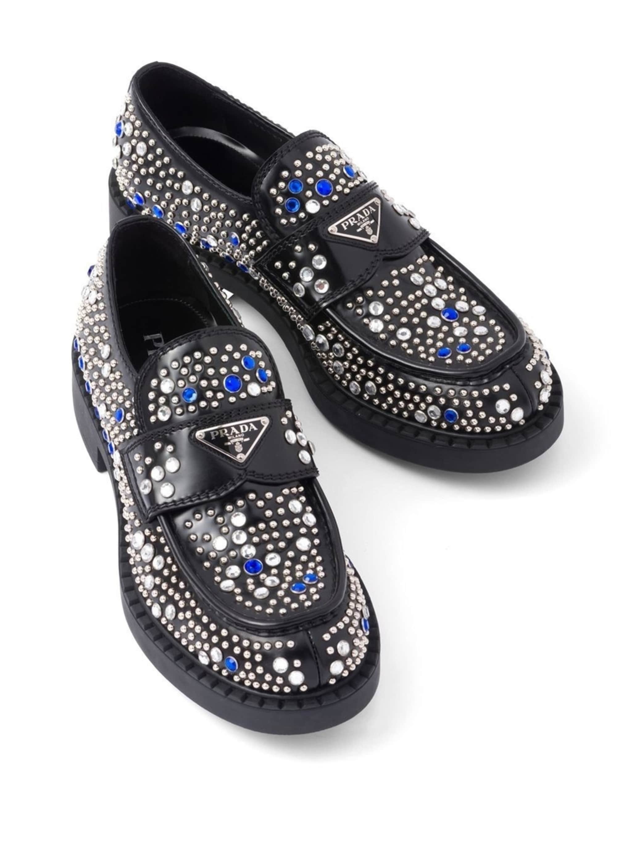 rhinestone-embellished leather loafers - 4