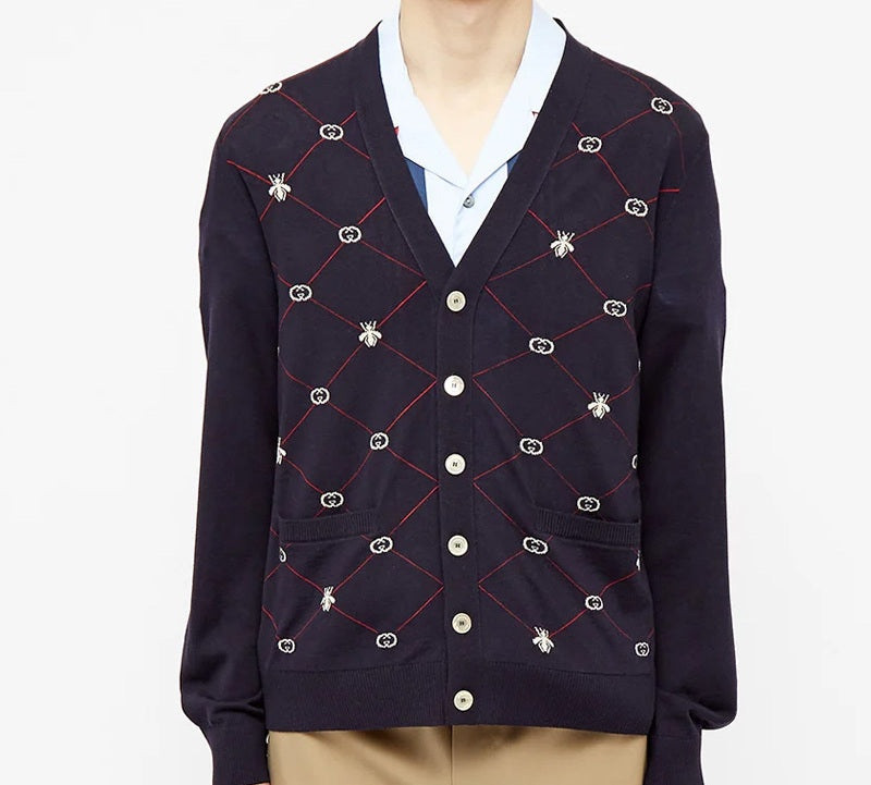 GUCCI Gucci GG Jacquard and Bee Cardigan Navy 597741-XKA4I-4206 outlook