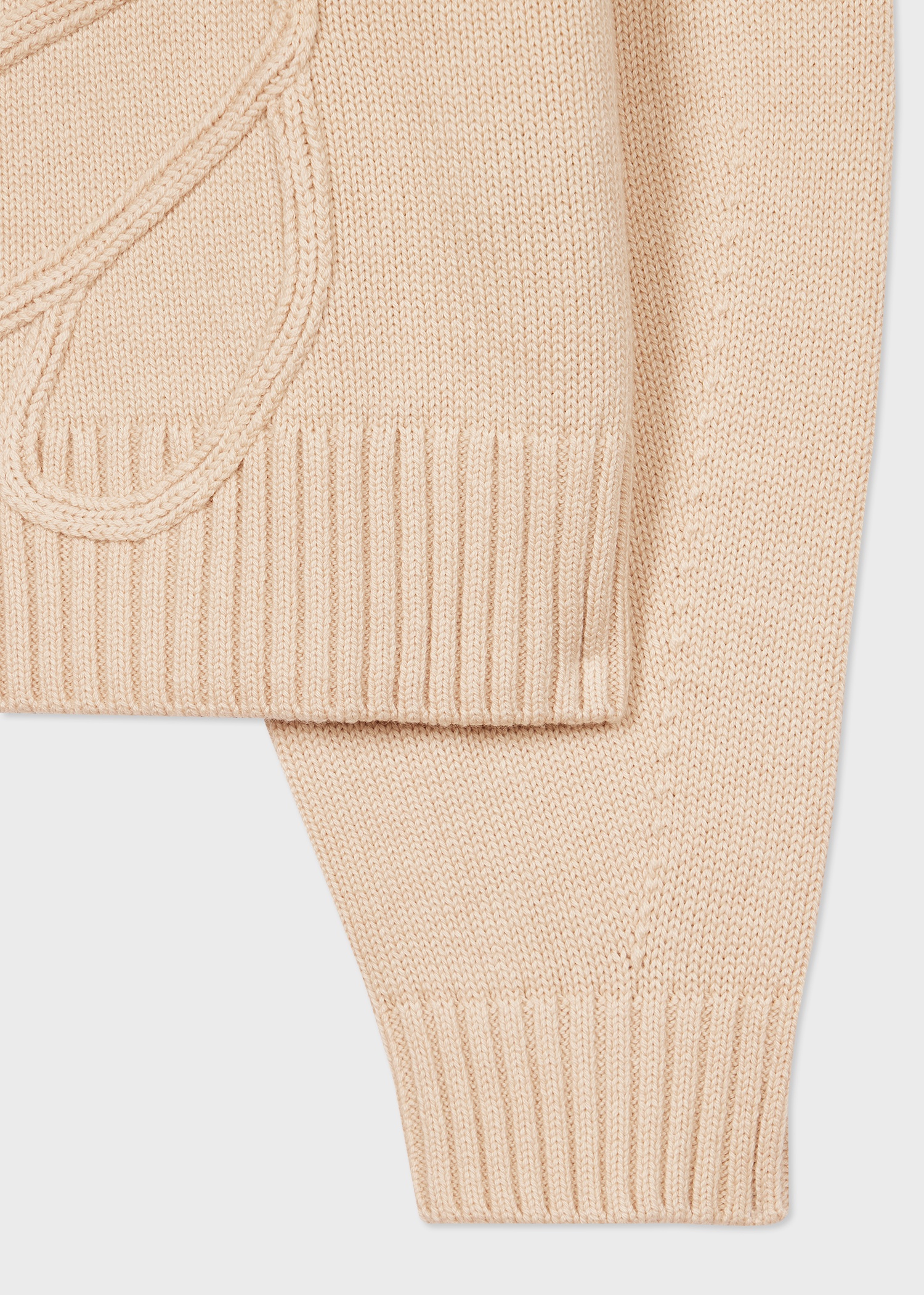 Women's Ivory Raised Stem Stitch Knitted V-Neck Sweater - 2