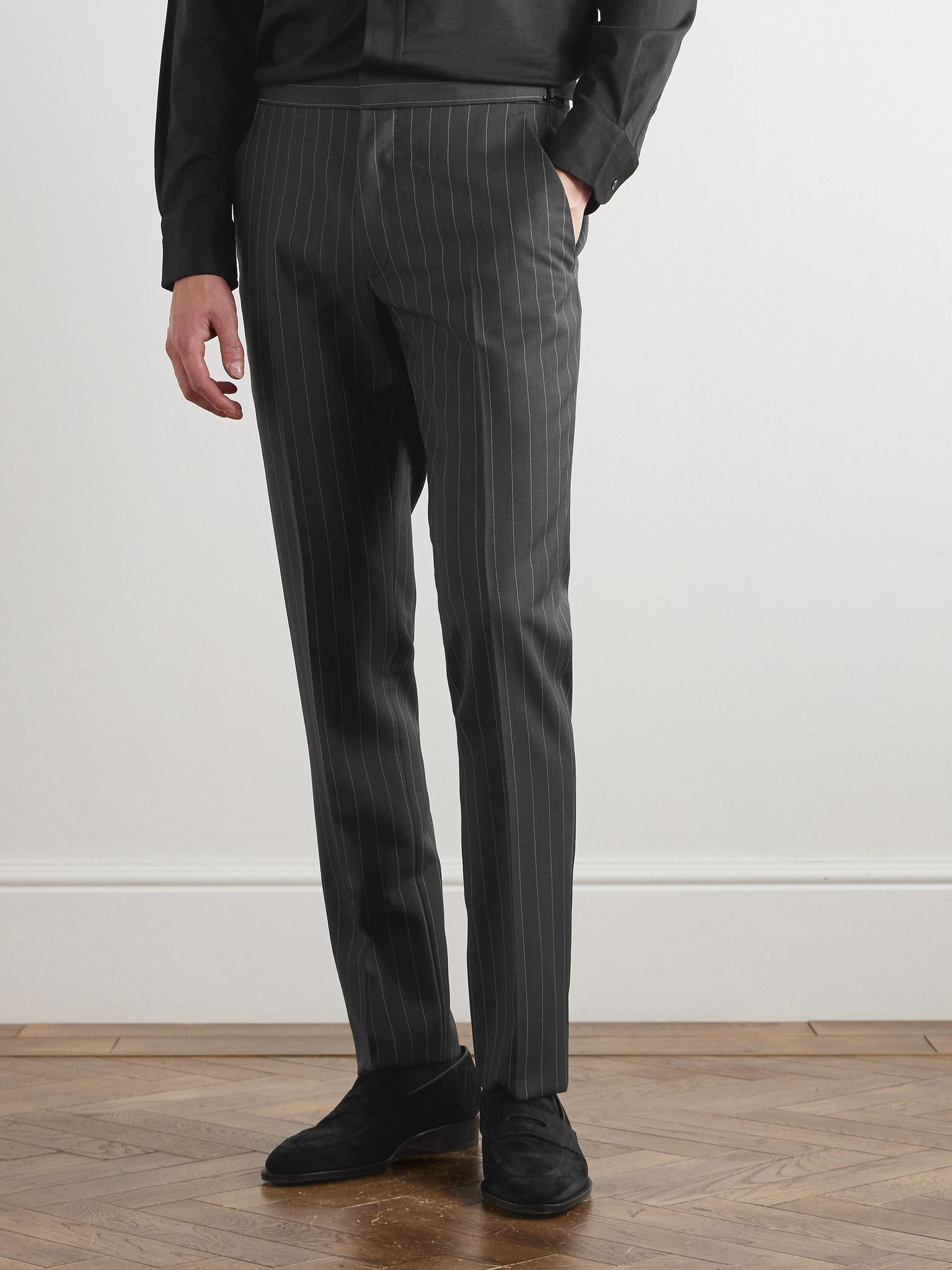 Tapered Pinstriped Wool and Mohair-Blend Twill Suit Trousers Gray - 3