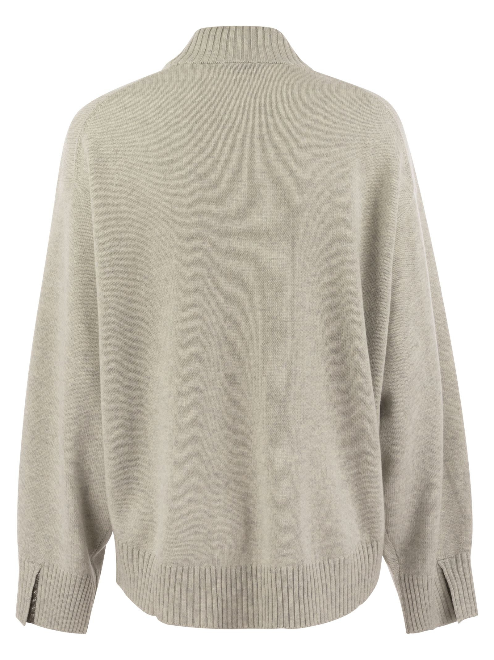 Brunello Cucinelli Women Cashmere Chimney Neck Sweater With Shiny Cuff Details - 2