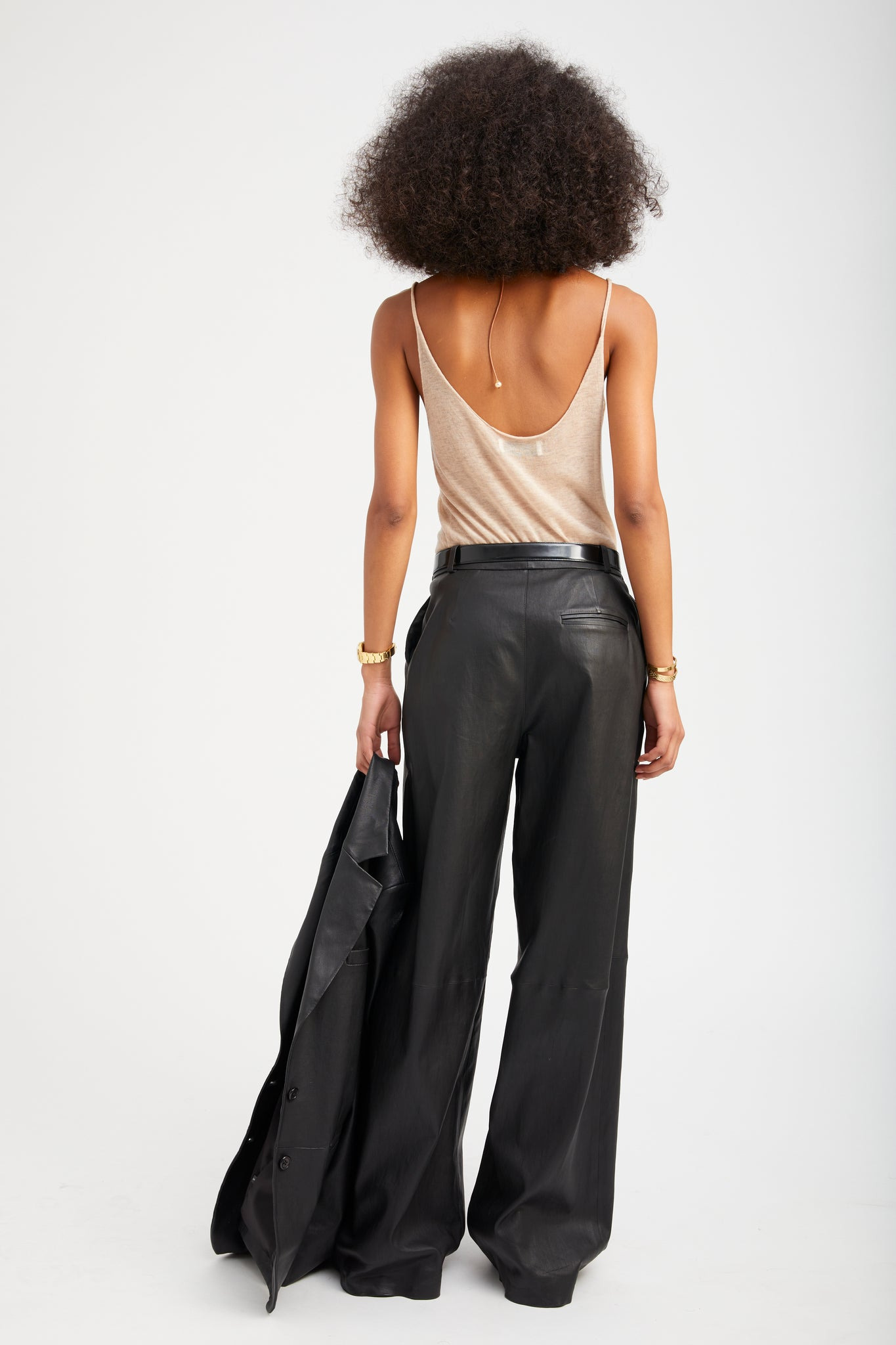 BLACK LEATHER PALOMA PLEATED TROUSERS - 5