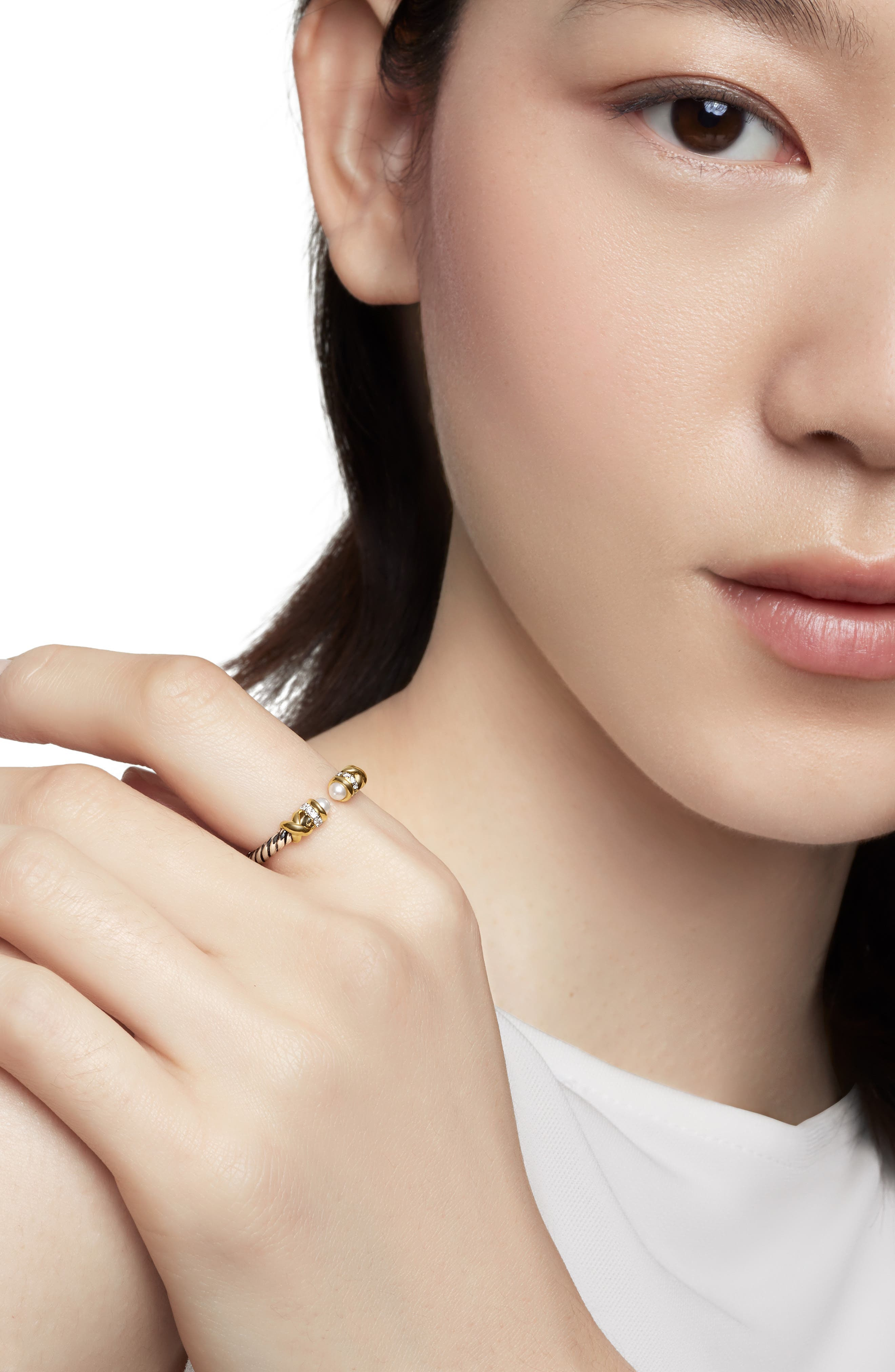 David Yurman Petite Helena Open Ring with 18K Gold & Diamonds in Pearl at Nordstrom - 3
