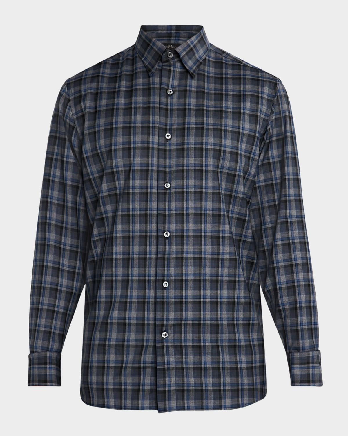 Men's Wool Check Casual Button-Down Shirt - 1