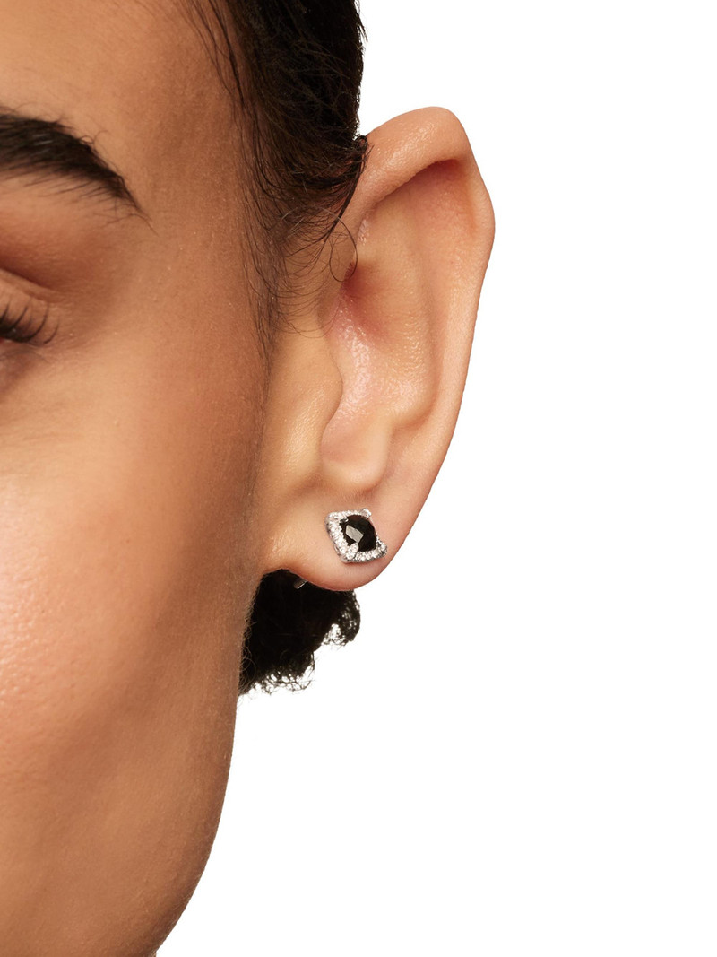 Women's Petite Chatelaine Pavé Bezel Stud Earrings in Sterling Silver - Black Onyx 6