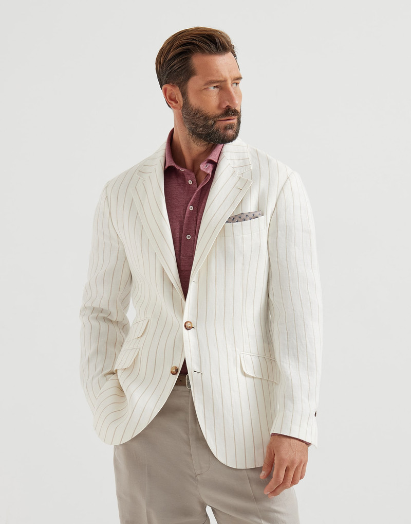 Chalk stripe linen twill deconstructed Cavallo blazer 2