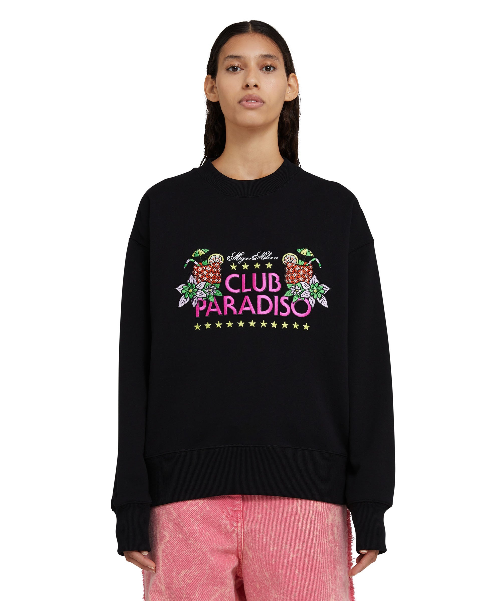Solid color cotton crewneck sweatshirt with "club paradiso" graphic - 5