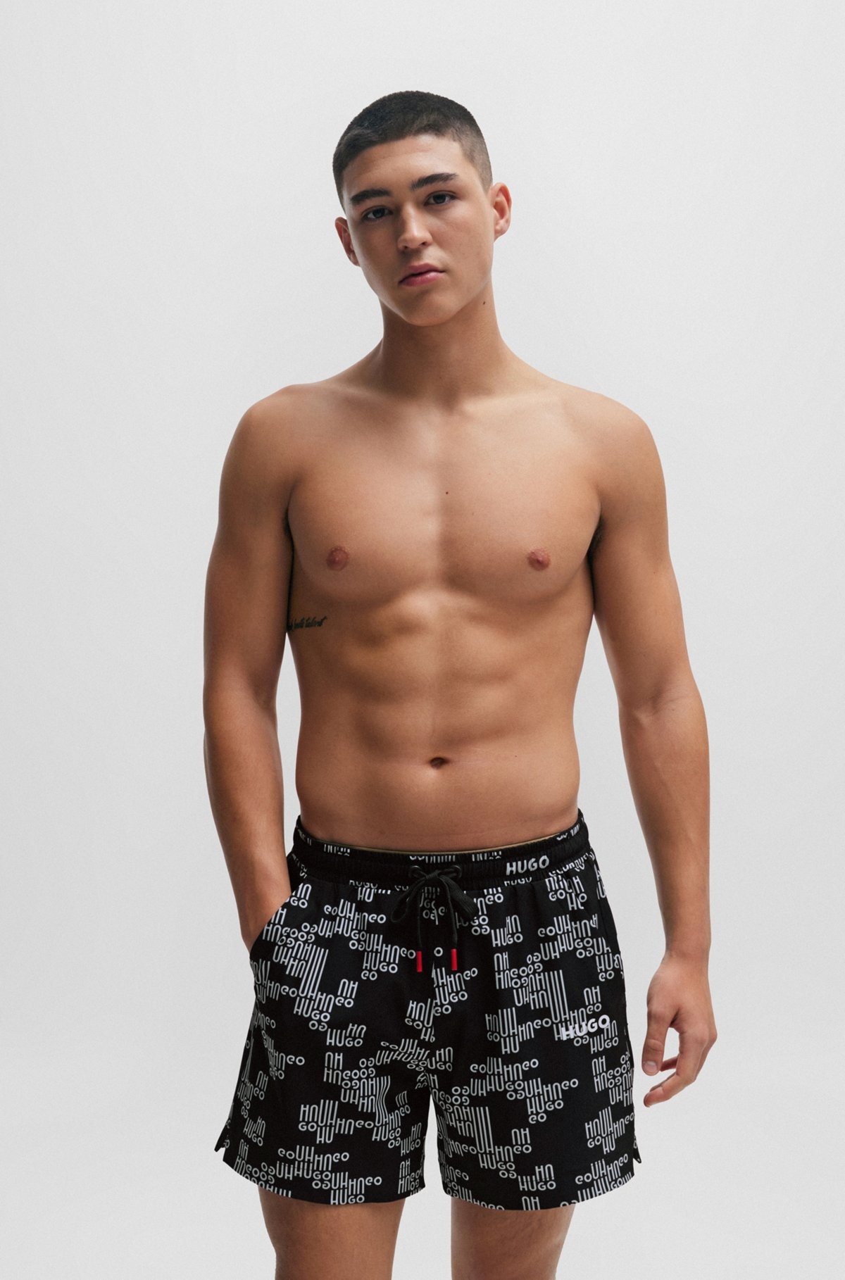 FULLY LINED SWIM SHORTS WITH ALL-OVER LOGOS - 2