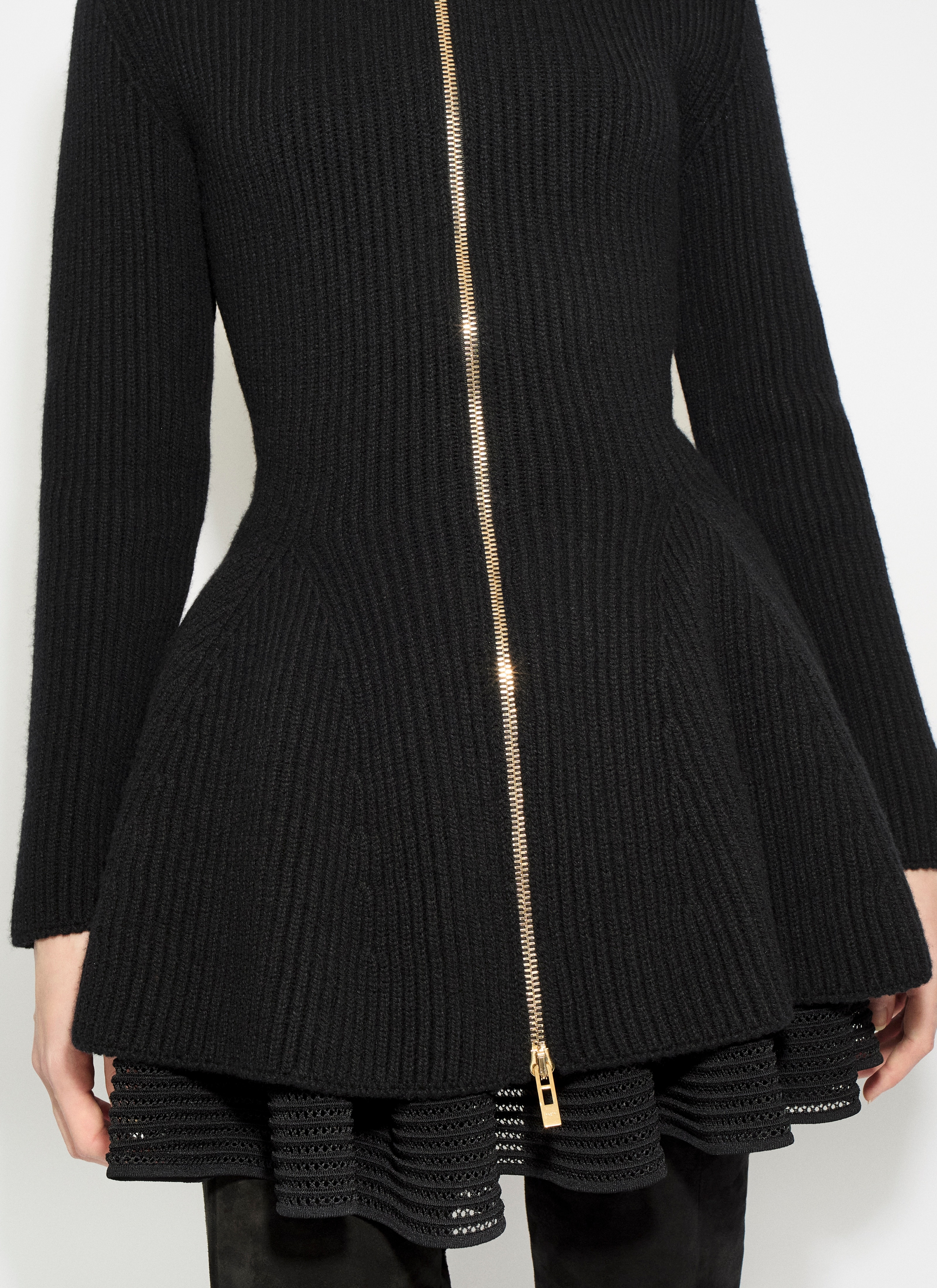 FLARED RIBBED KNIT CARDIGAN - 5
