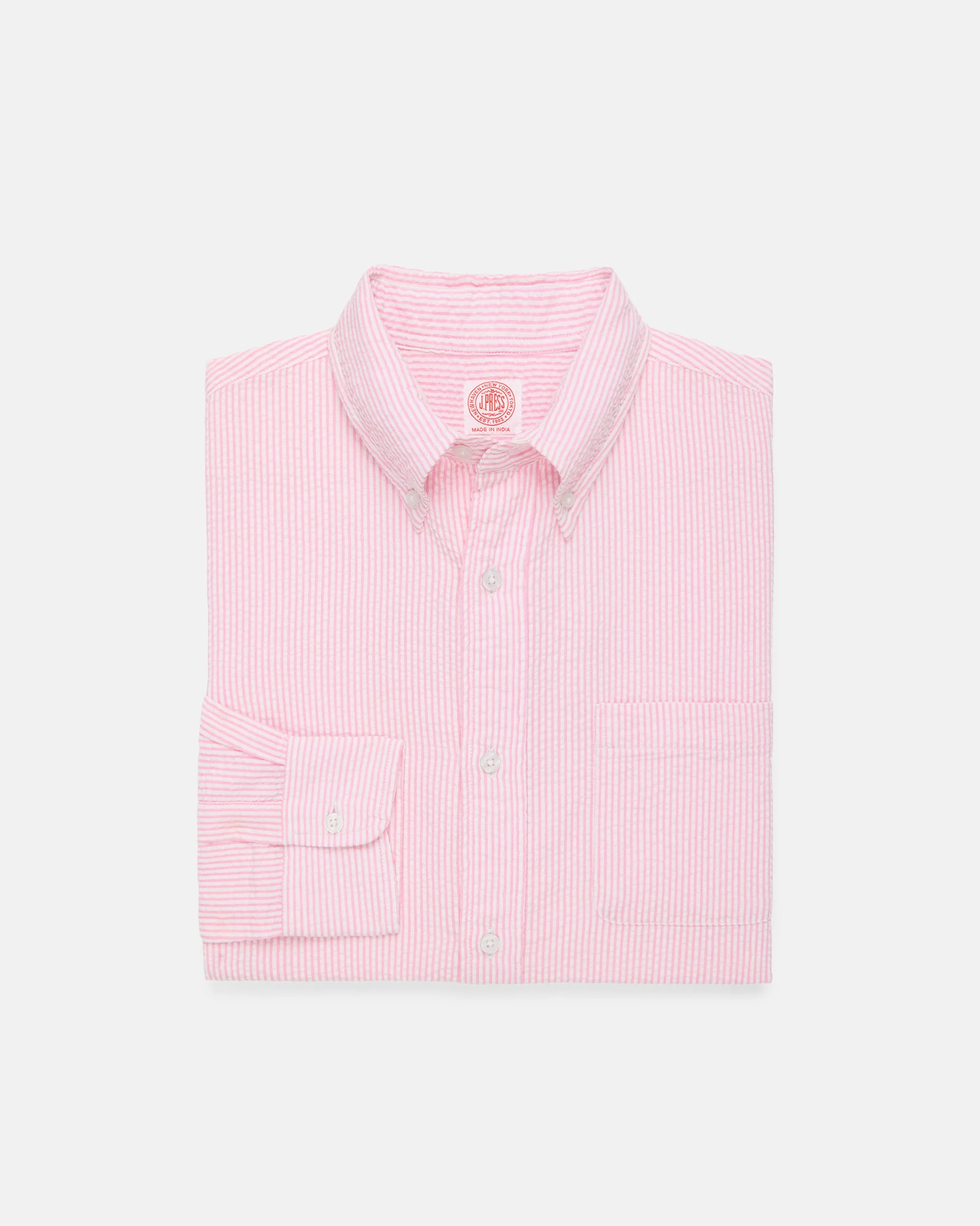 PINK & WHITE STRIPE SEERSUCKER SPORT SHIRT - 1
