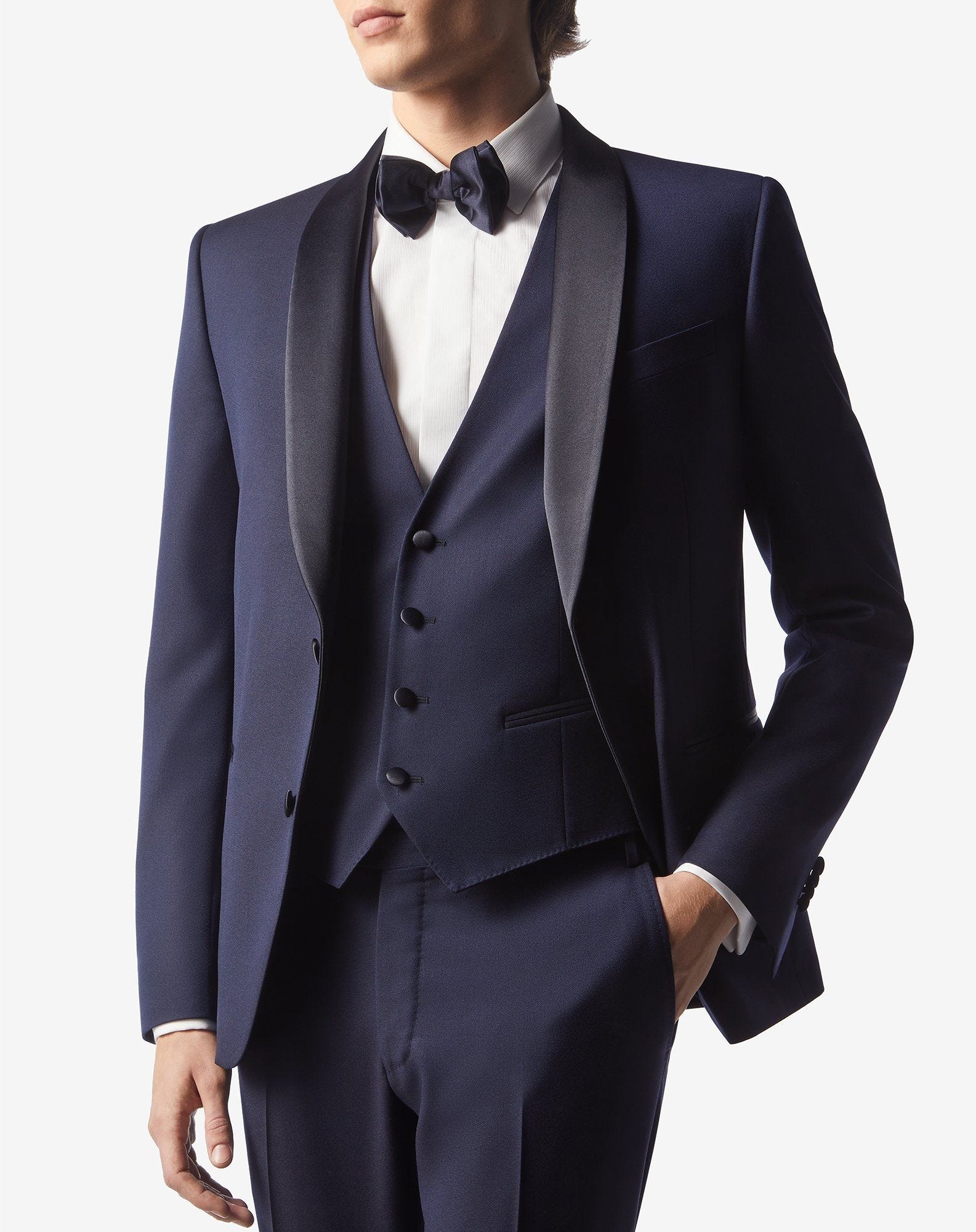 Navy blue S120's wool sablé tuxedo - 5