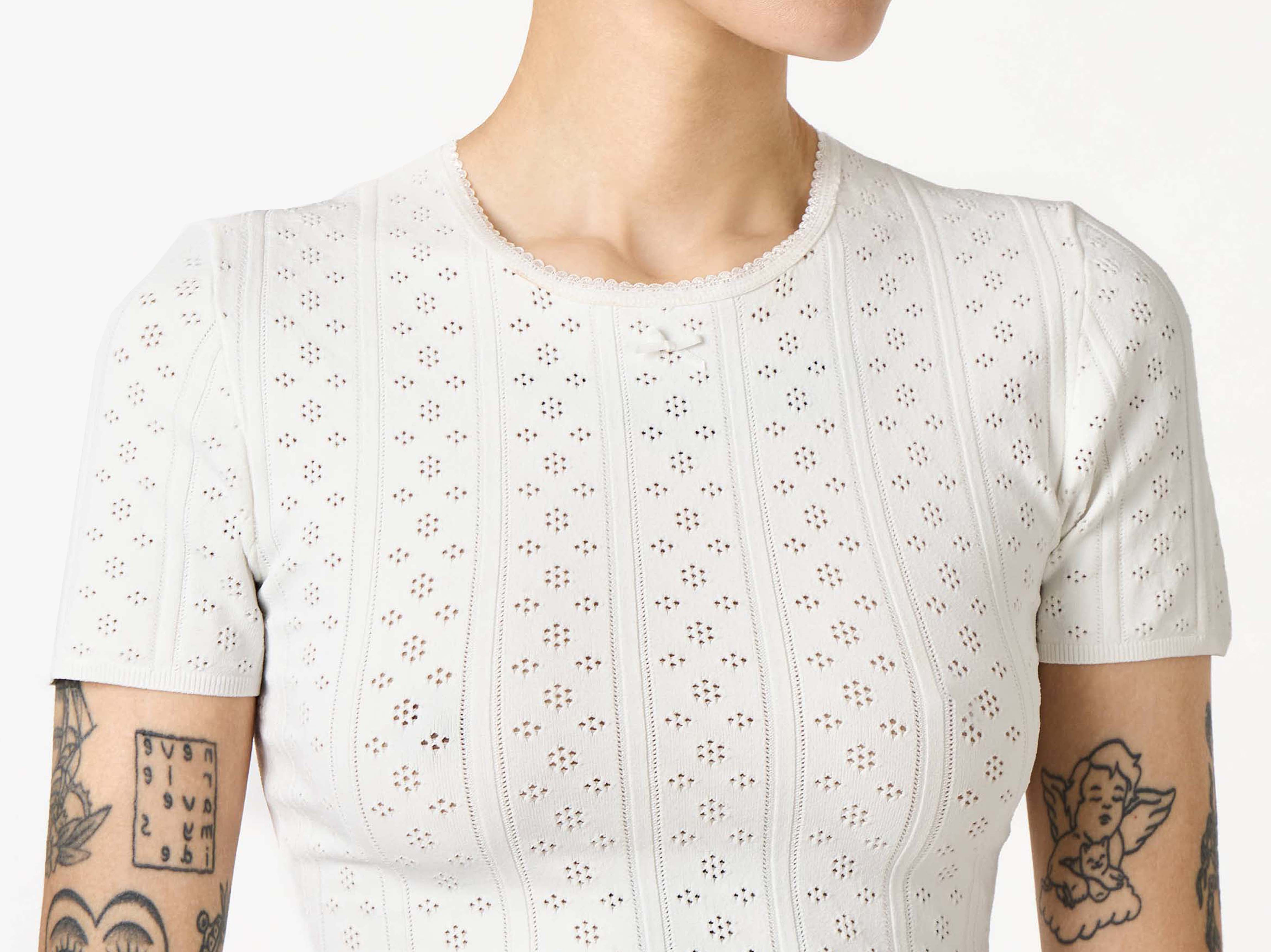 KNITTED POINTELLE T-SHIRT IN WHITE - 6