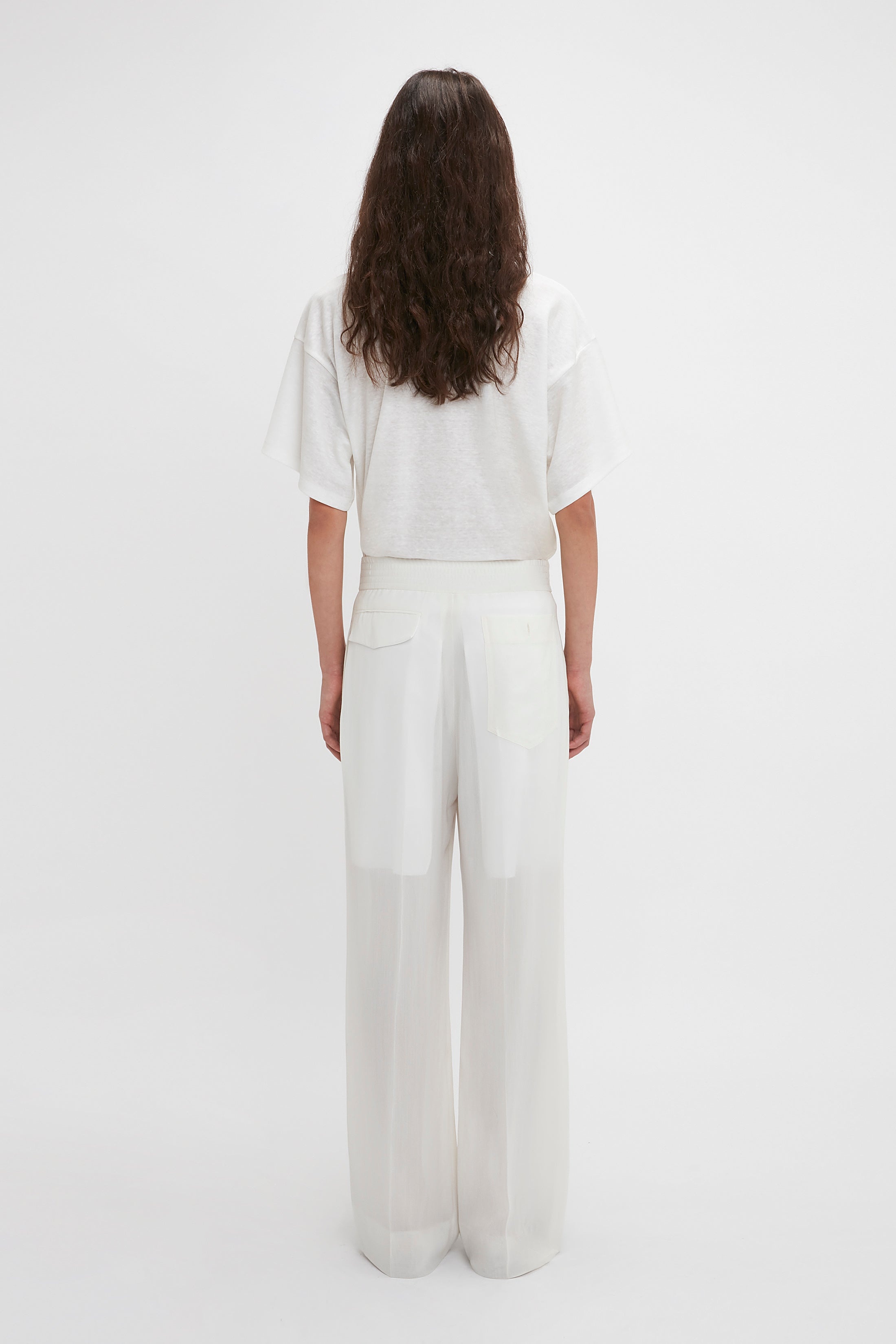 Waistband Detail Straight Leg Trouser In White - 4