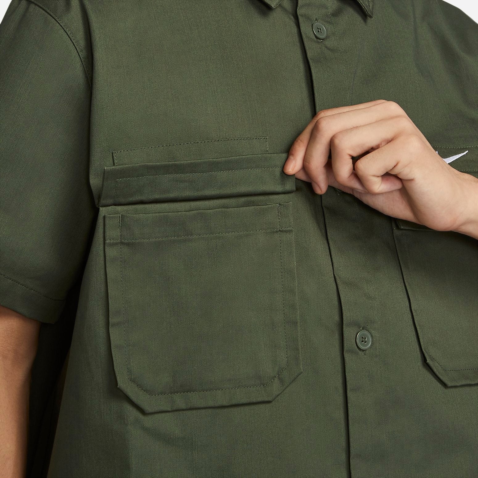 Nike Woven Military Short-Sleeve Button-Down Shirt 'Olive Green' DX3341-325 - 4