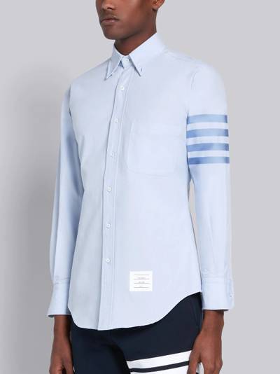 Thom Browne Light Blue Cotton Oxford Long Sleeve Satin Weave 4-Bar Shirt outlook
