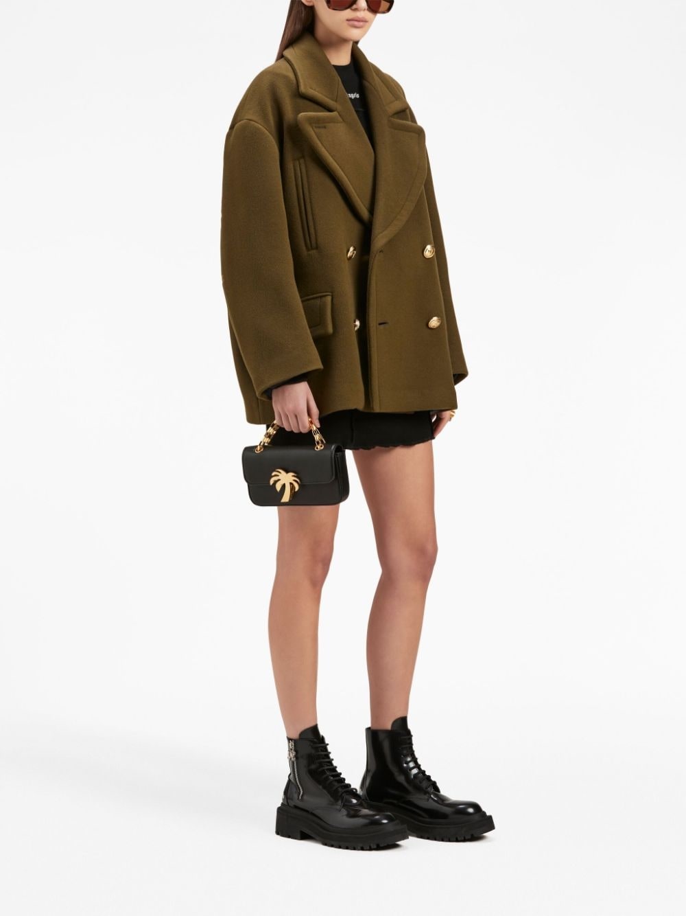 palm-embroidery double-breasted coat - 2