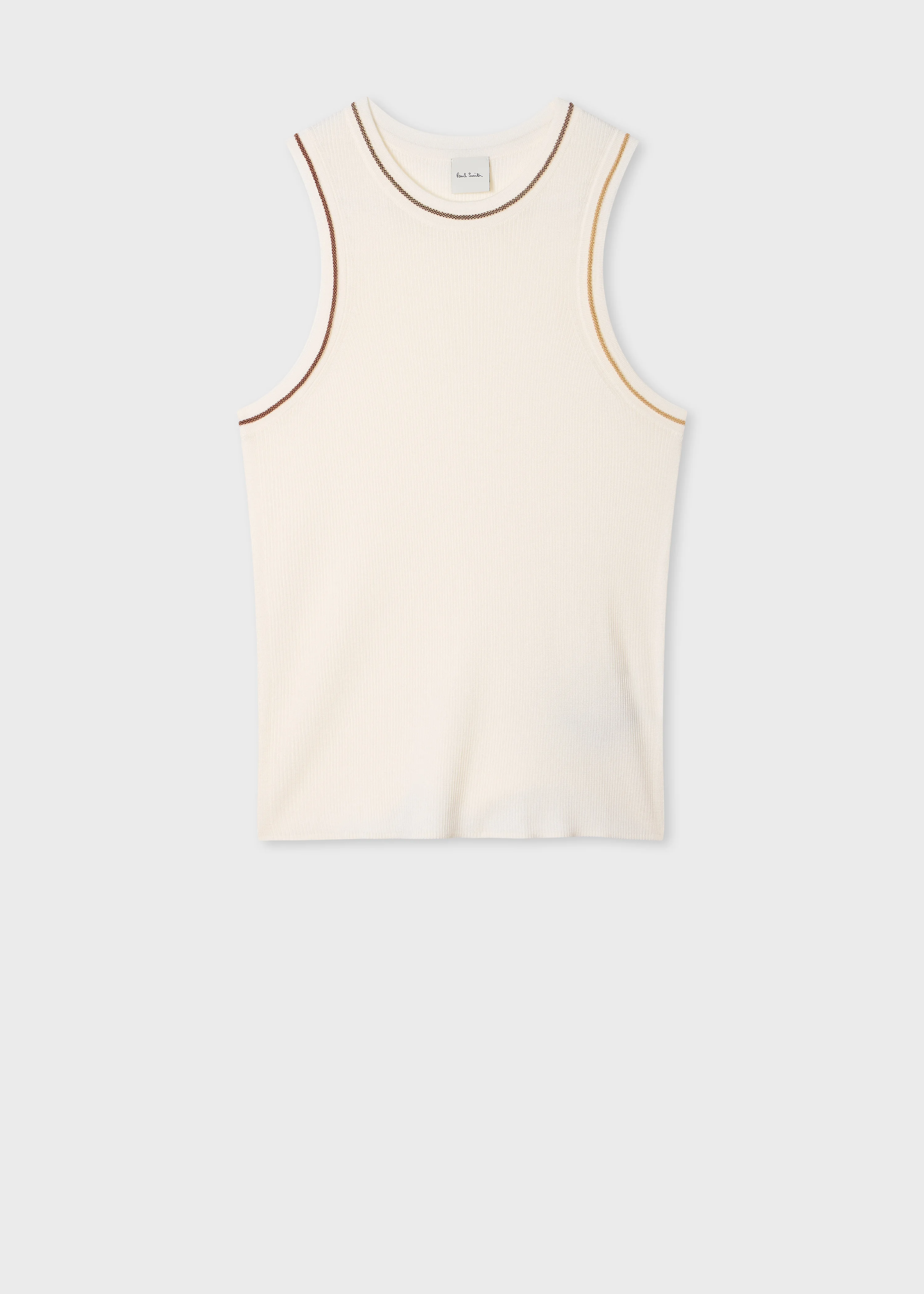 Women's Ecru Wool-Silk Knitted Vest with Contrast Stitching - 1